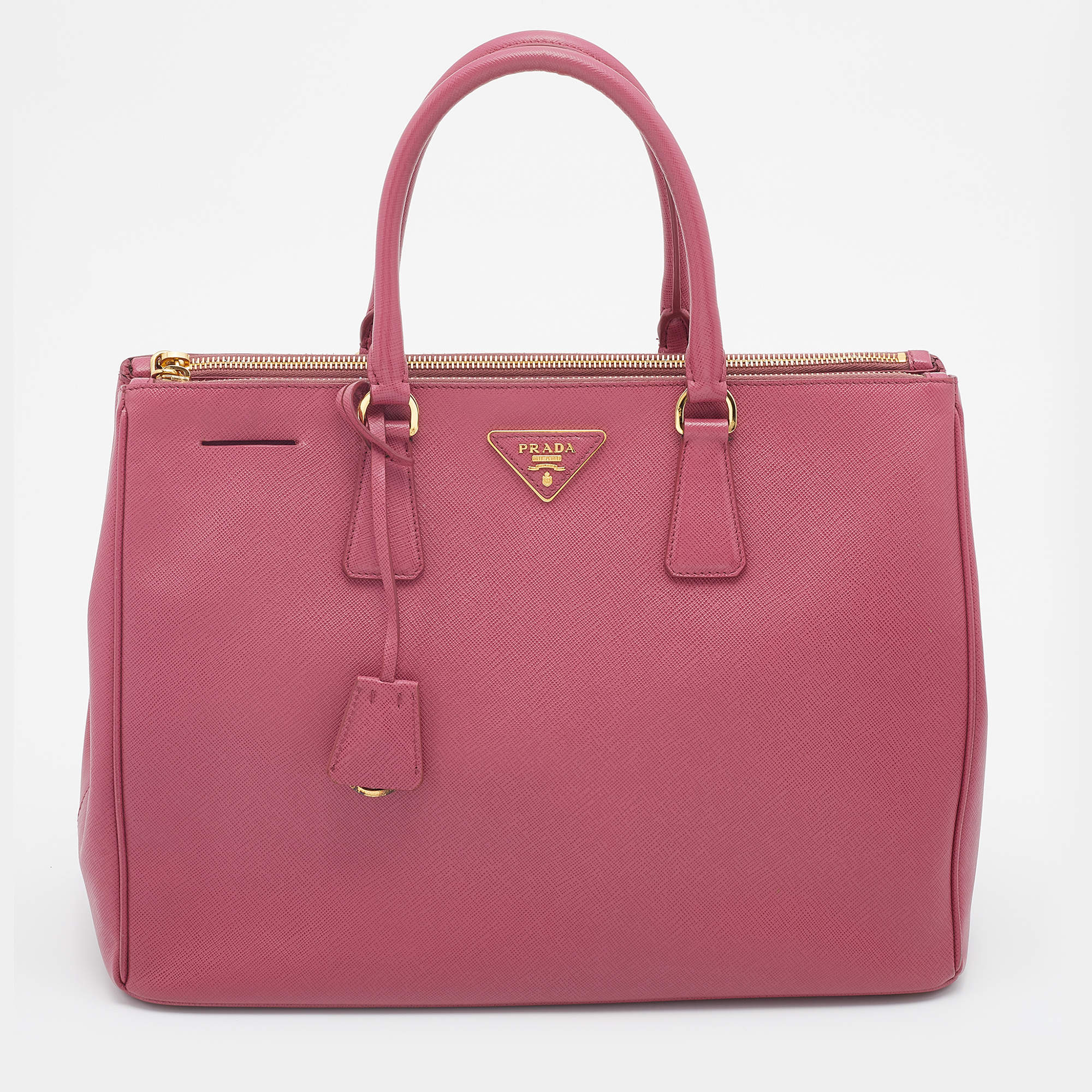 Pre Owned Prada Pink Saffiano Leather Large Double Zip Tote