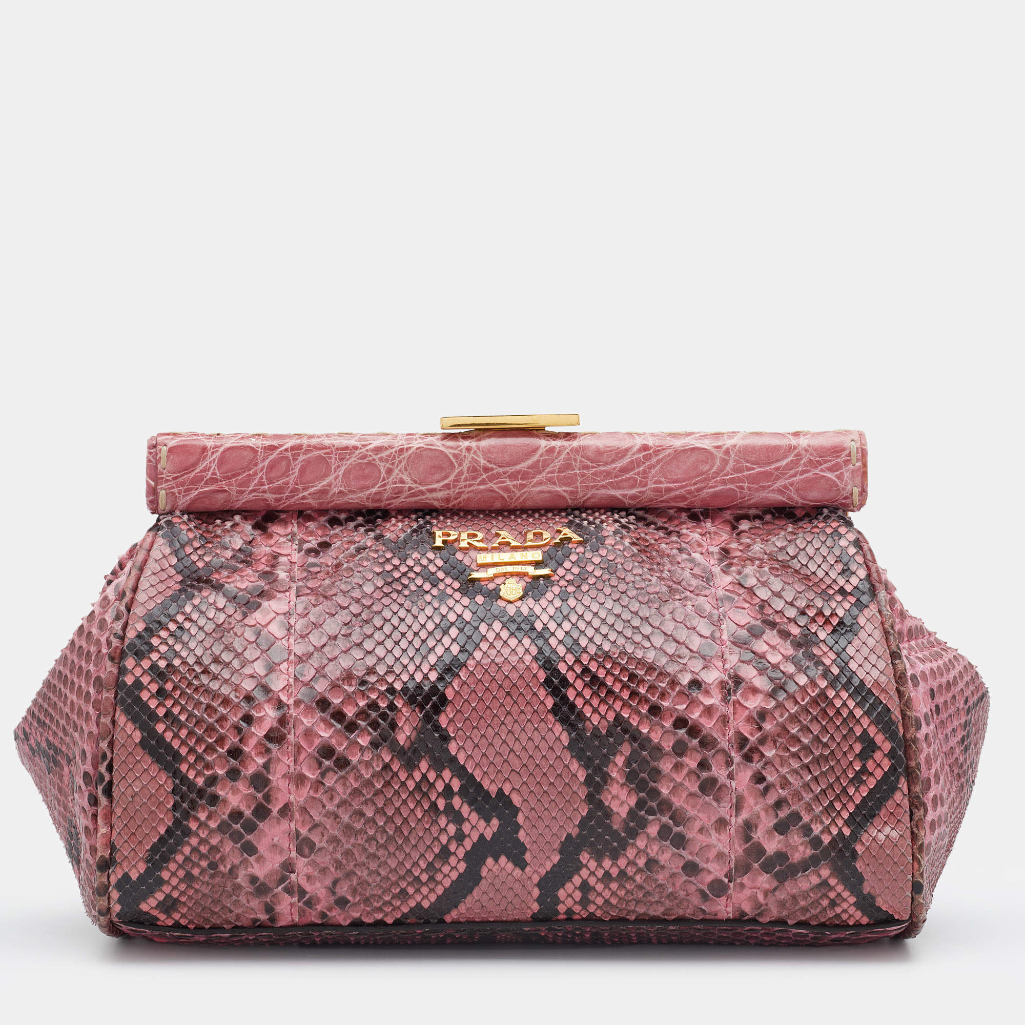 Pre Owned Prada Pink Python and Alligator Frame Clutch