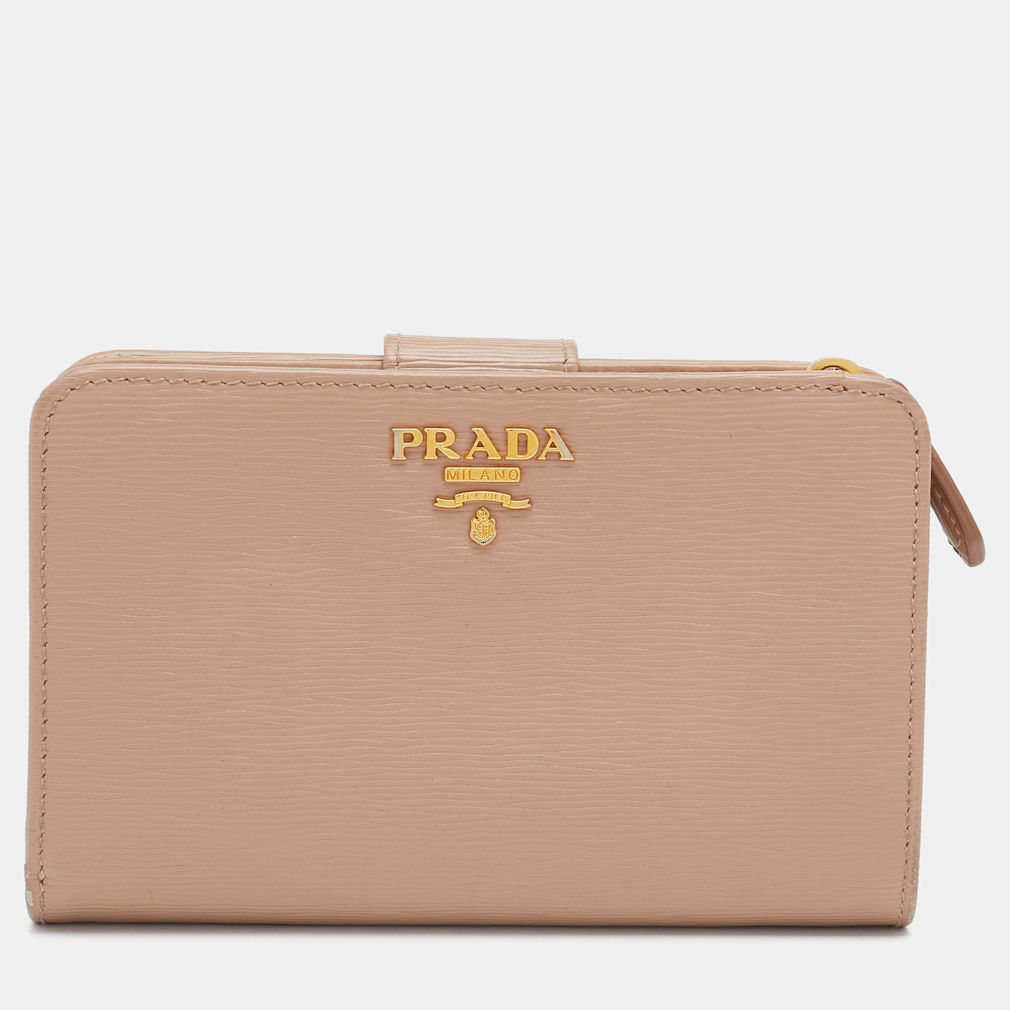 Prada Beige Vitello Move Leather French Compact Wallet Prada | The ...