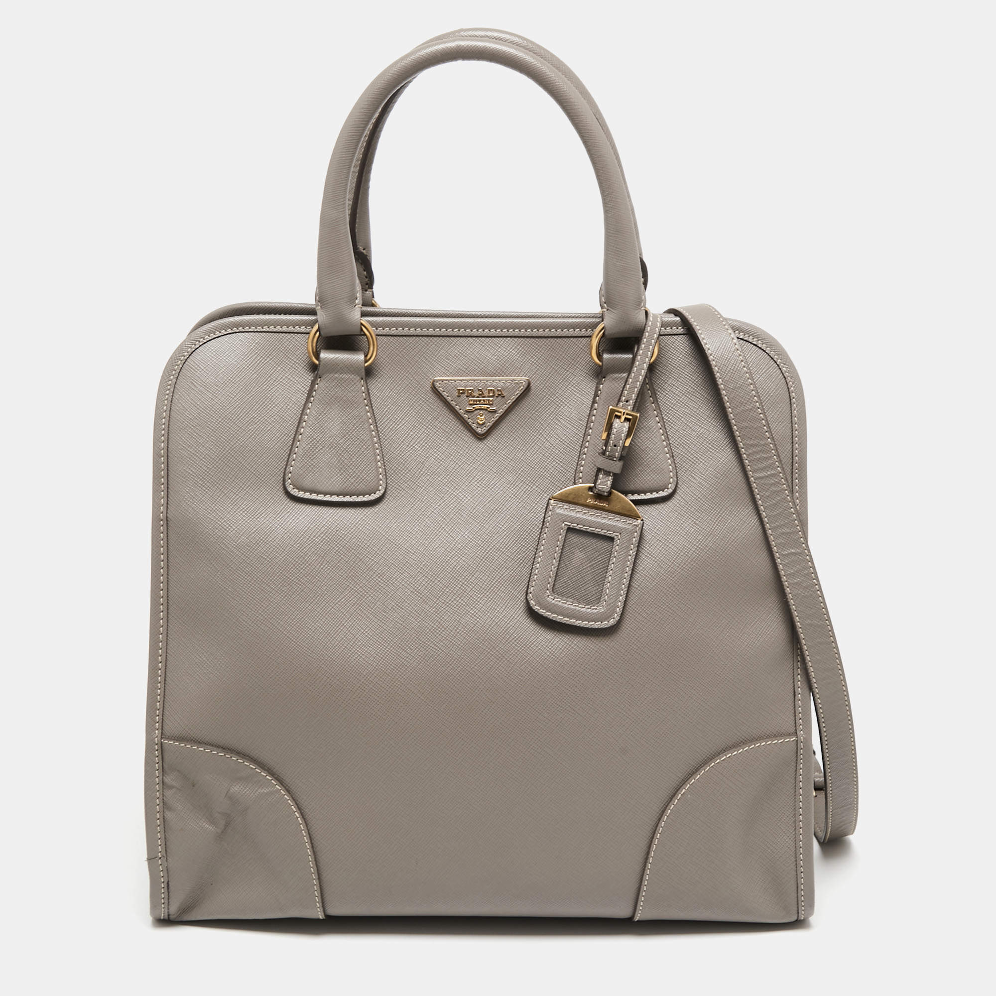 Pre Owned Prada Grey Saffiano Leather Tote
