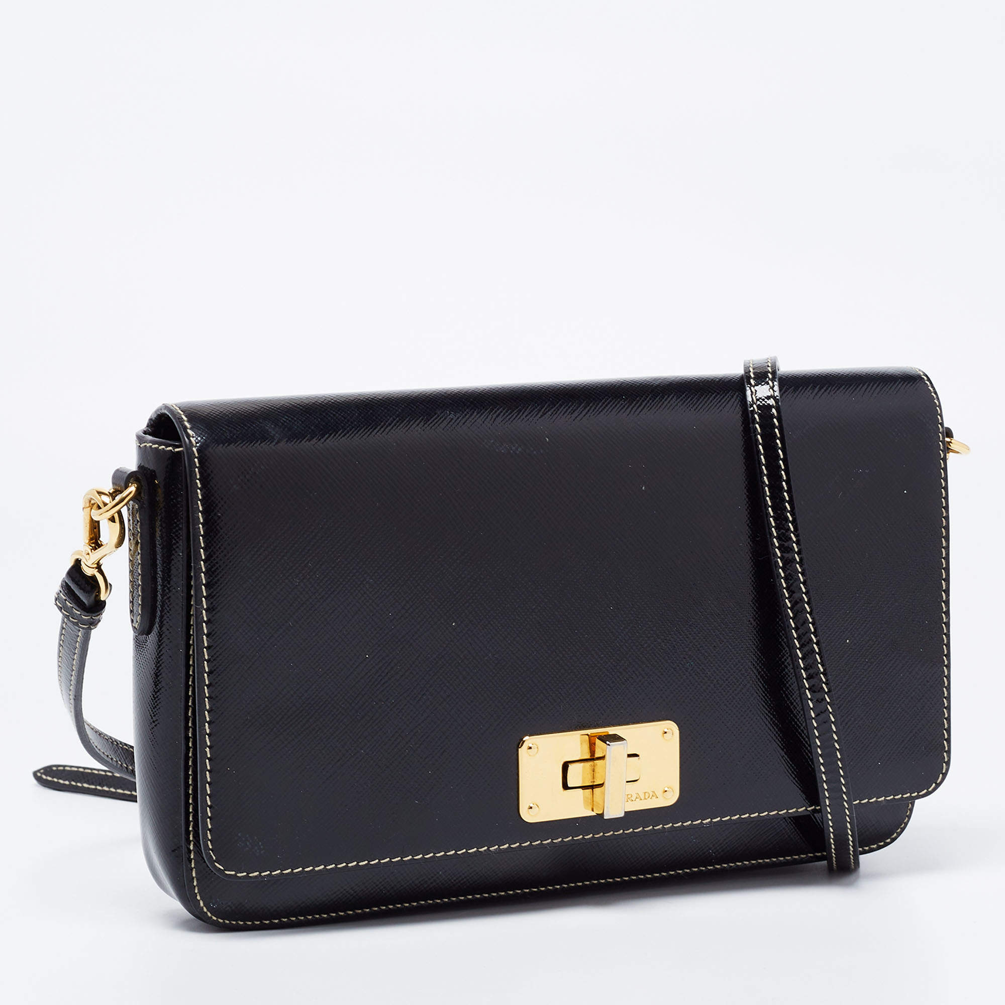 Prada Saffiano Vernice Black Leather Crossbody Bag – The