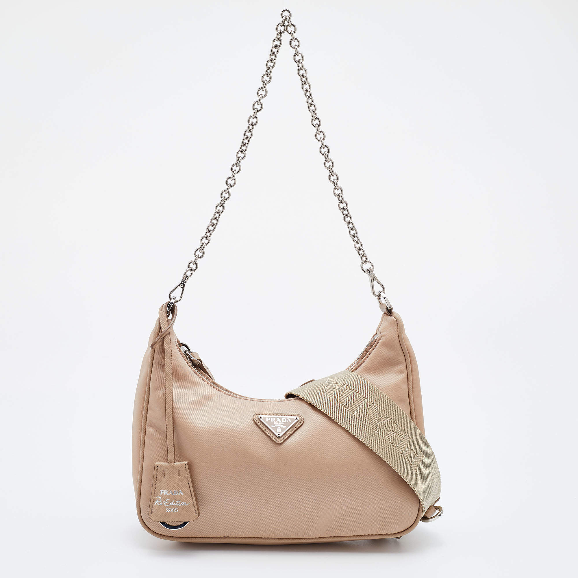 Pre Owned Prada Beige Nylon Re-Edition 2005 Shoulder Bag