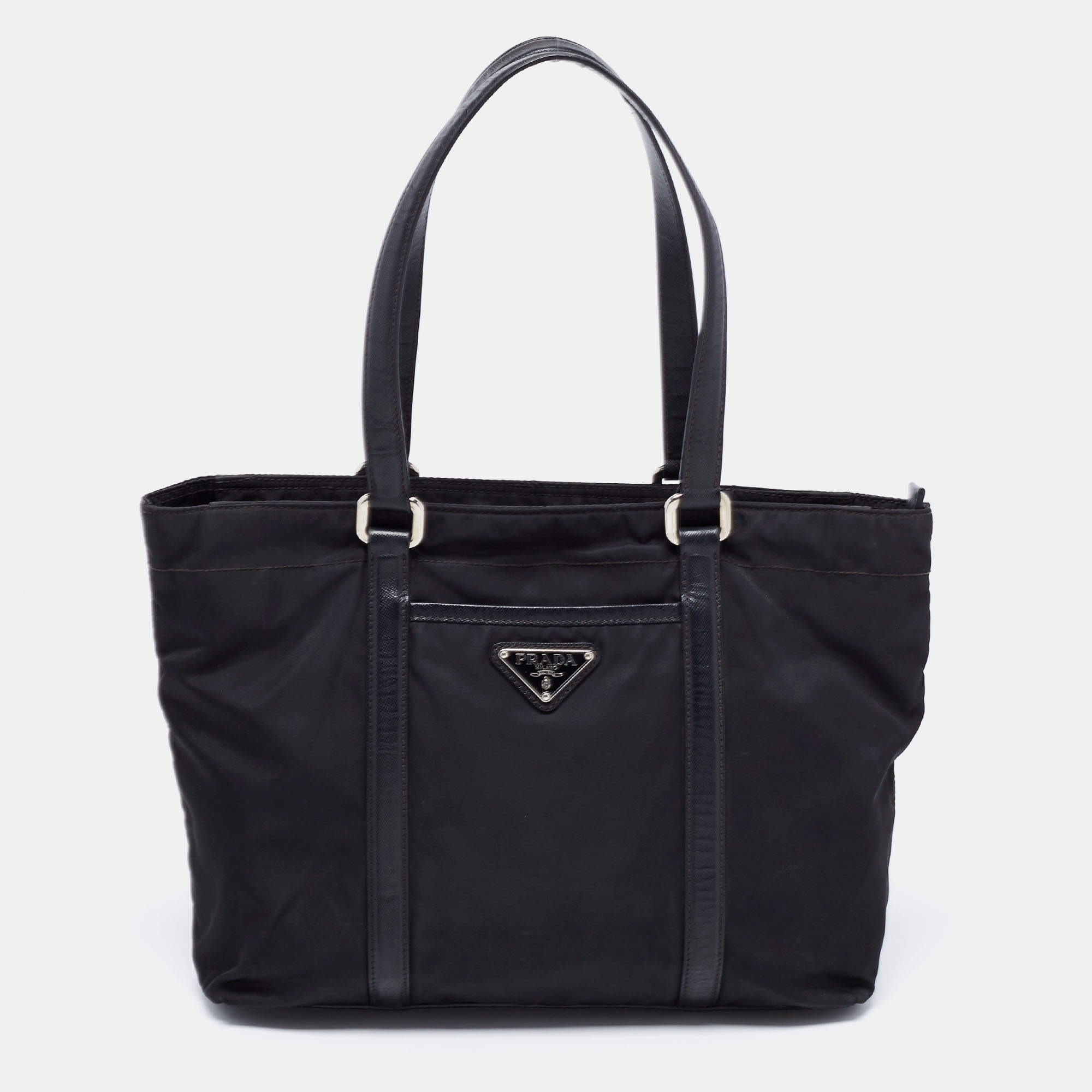 Pre Owned Prada Black Nylon and Leather Tote