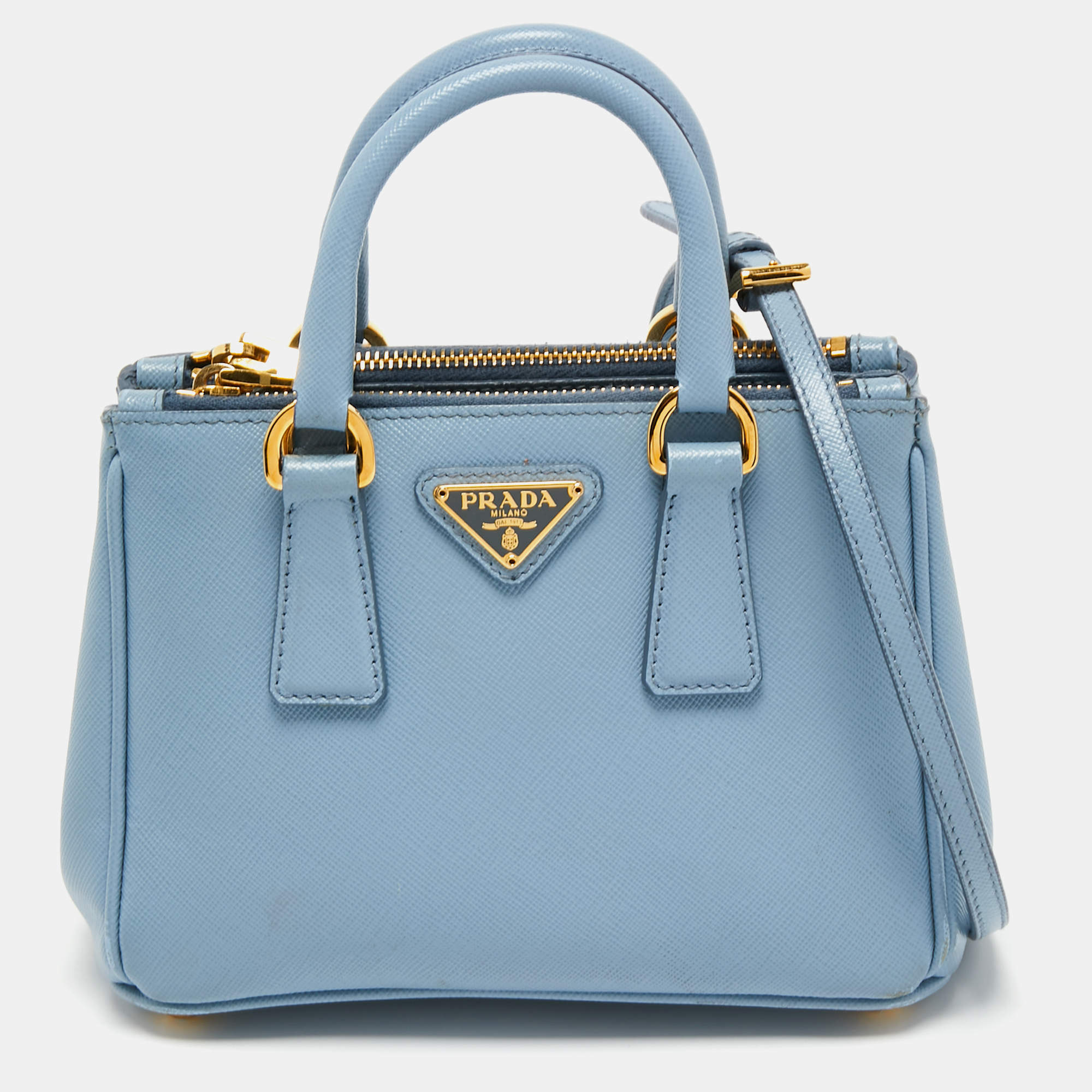 Pre Owned Prada Blue Saffiano Lux Leather Mini Galleria Tote
