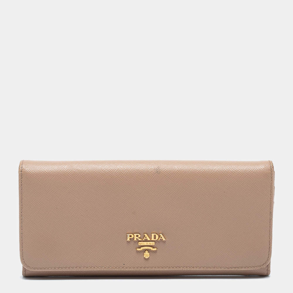 Pre Owned Prada Dusty Pink Saffiano Leather Flap Continental Wallet