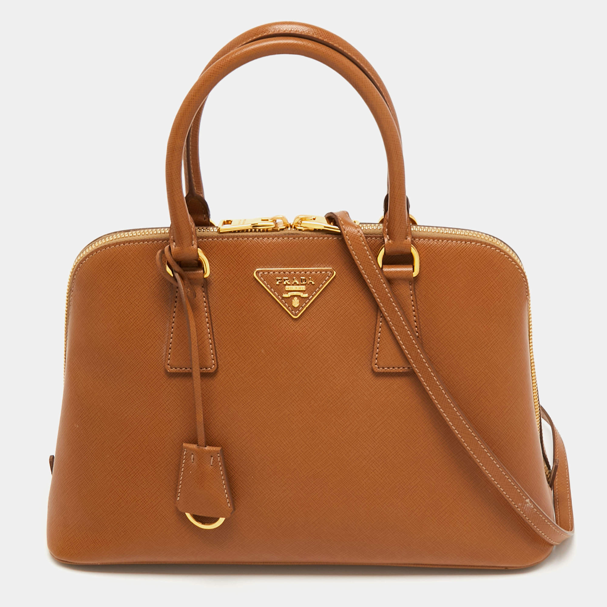 Pre Owned Prada Brown Saffiano Leather Medium Promenade Satchel