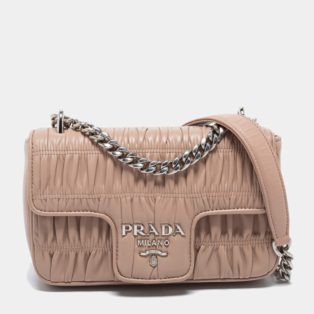 Prada Dusty Pink Gaufre Leather Small Flap Chain Shoulder Bag