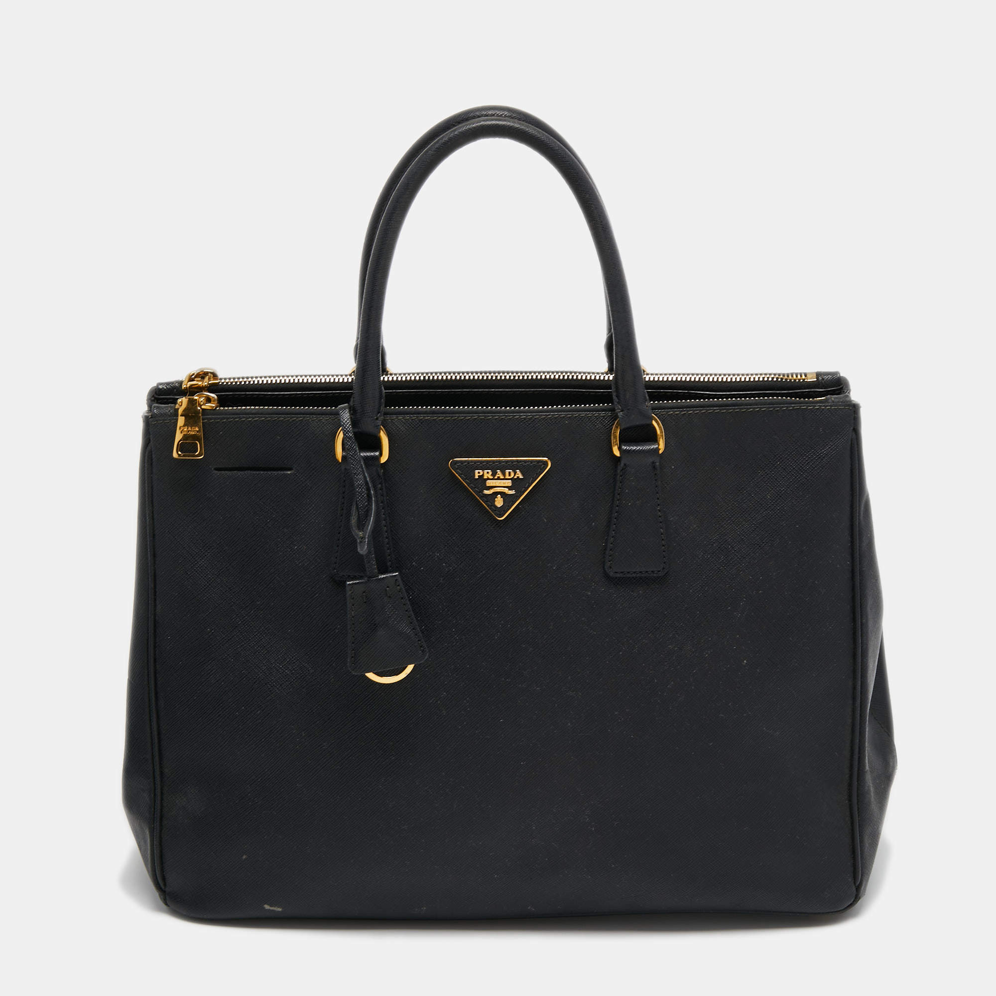 Pre Owned Prada Black Saffiano Lux Leather Large Galleria Double Zip Tote