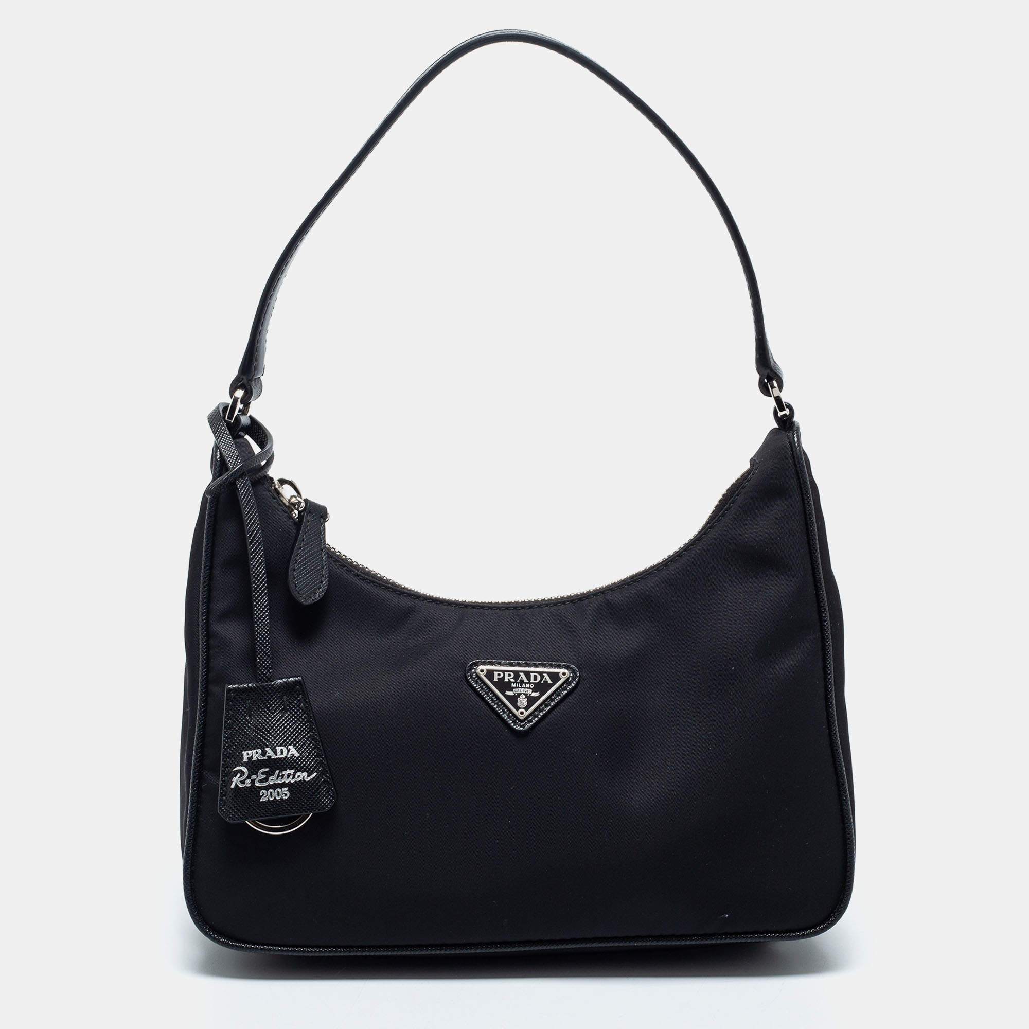 Pre Owned Prada Black Tessuto Nylon Mini Re-Edition 2005 Baguette Bag