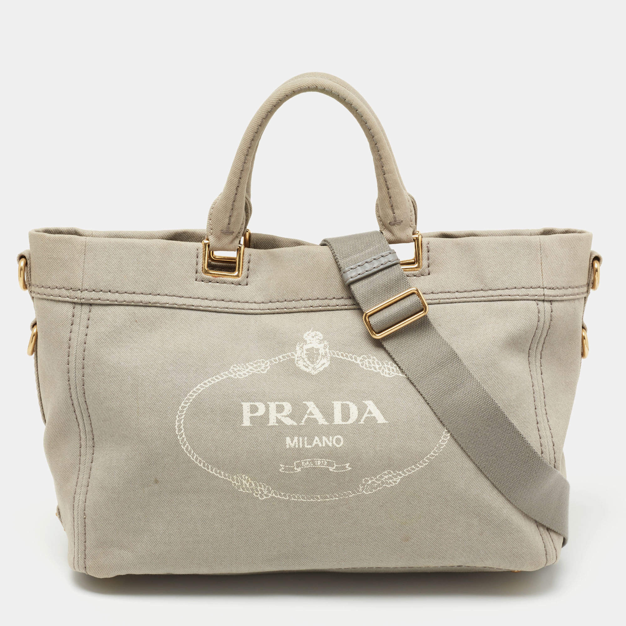 Pre Owned Prada Grey Denim Logo Tote