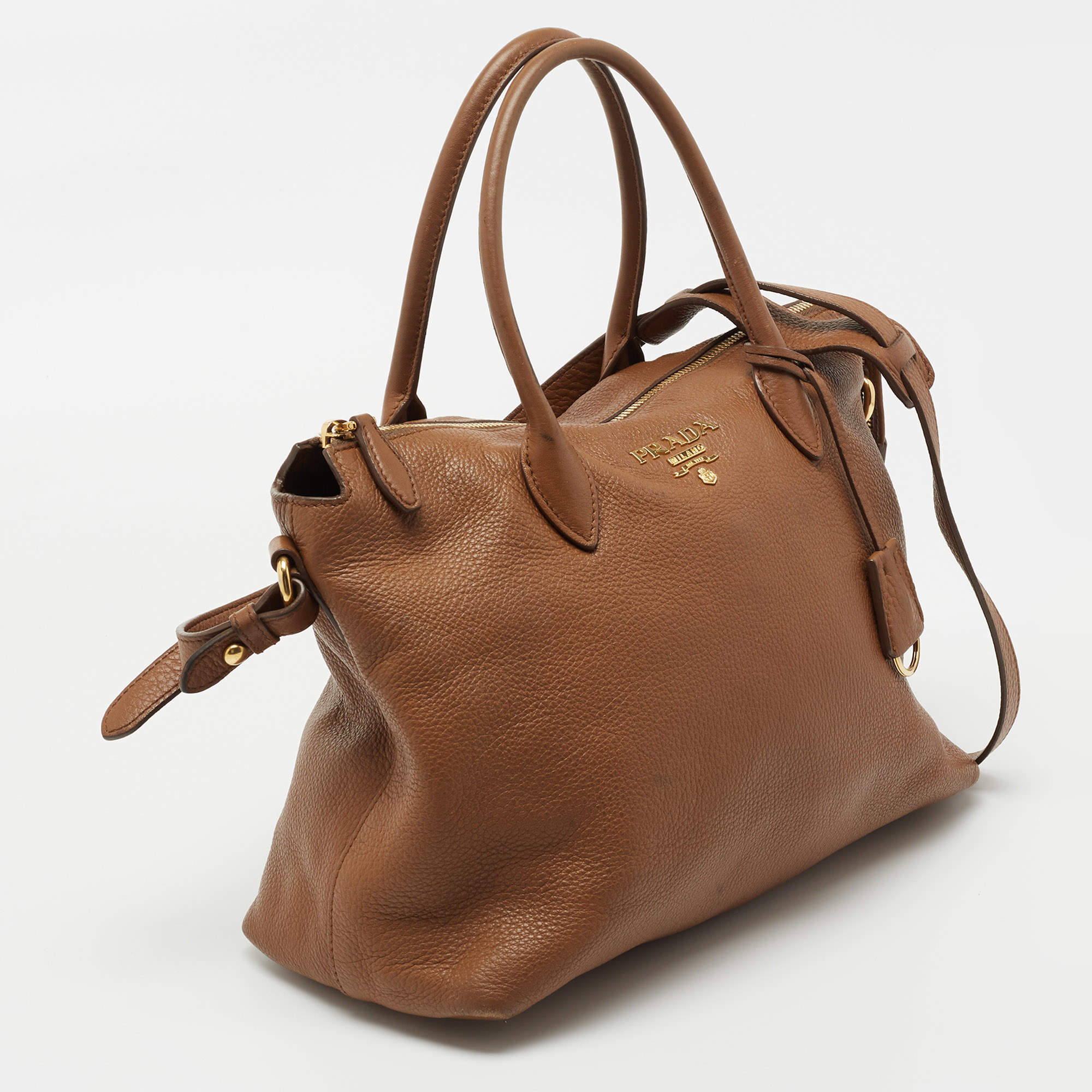 Prada Brown Vitello Daino Leather Zip Tote Bag - Luxury Helsinki