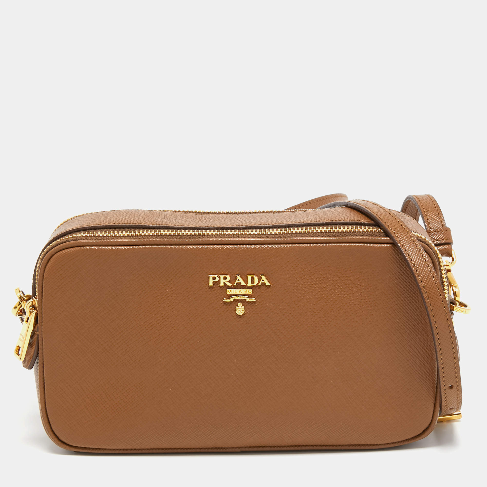 Pre Owned Prada  Brown Saffiano Leather Shoulder Bag