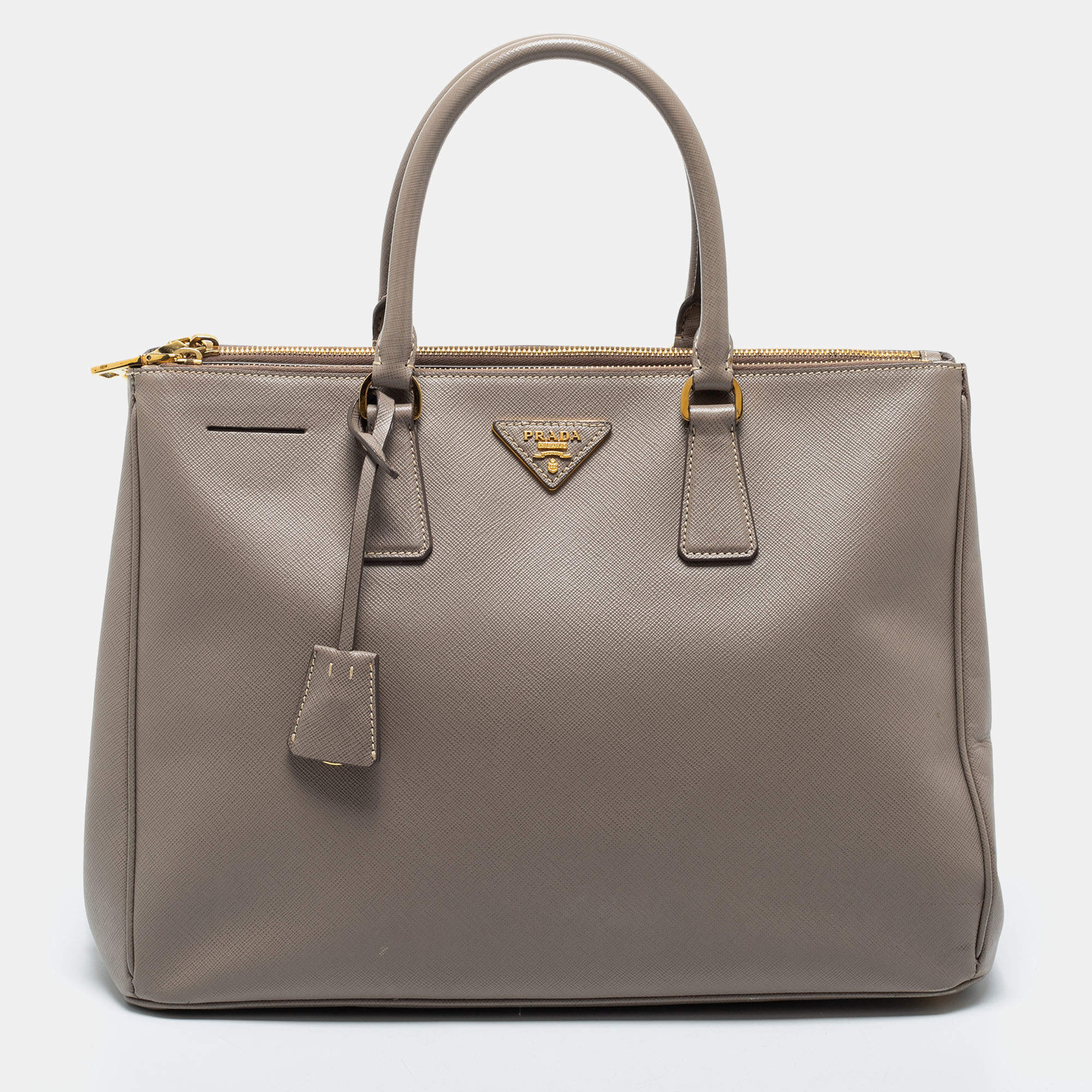 Pre Owned Prada Grey Saffiano Leather Double Zip Tote