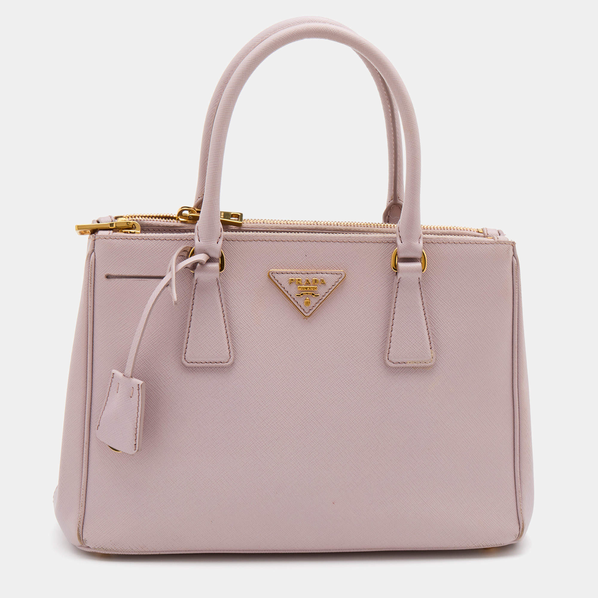 Prada Rose Pink Saffiano Leather Small Double Zip Tote