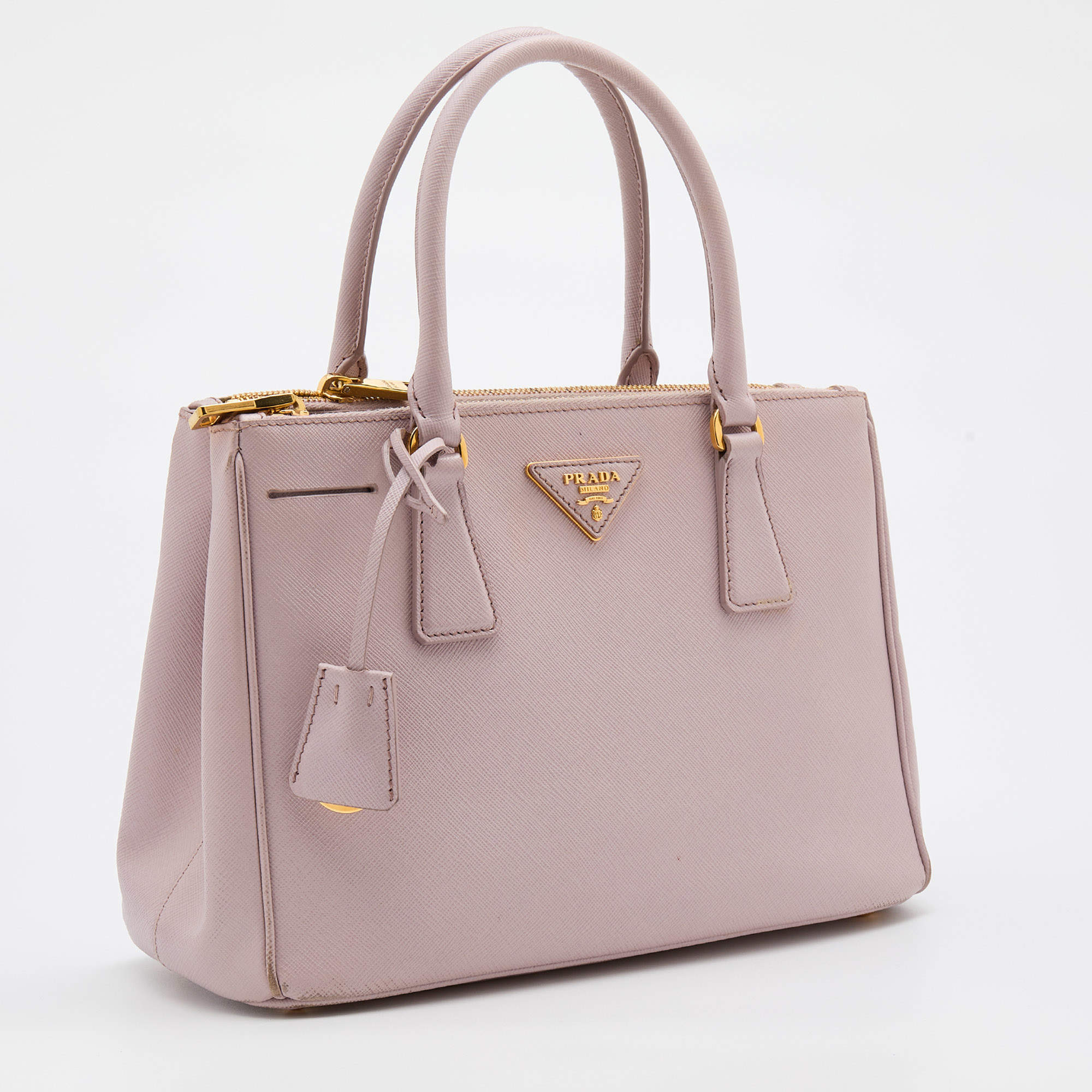 Prada Light Pink Saffiano Lux Leather Medium Double Zip Tote For