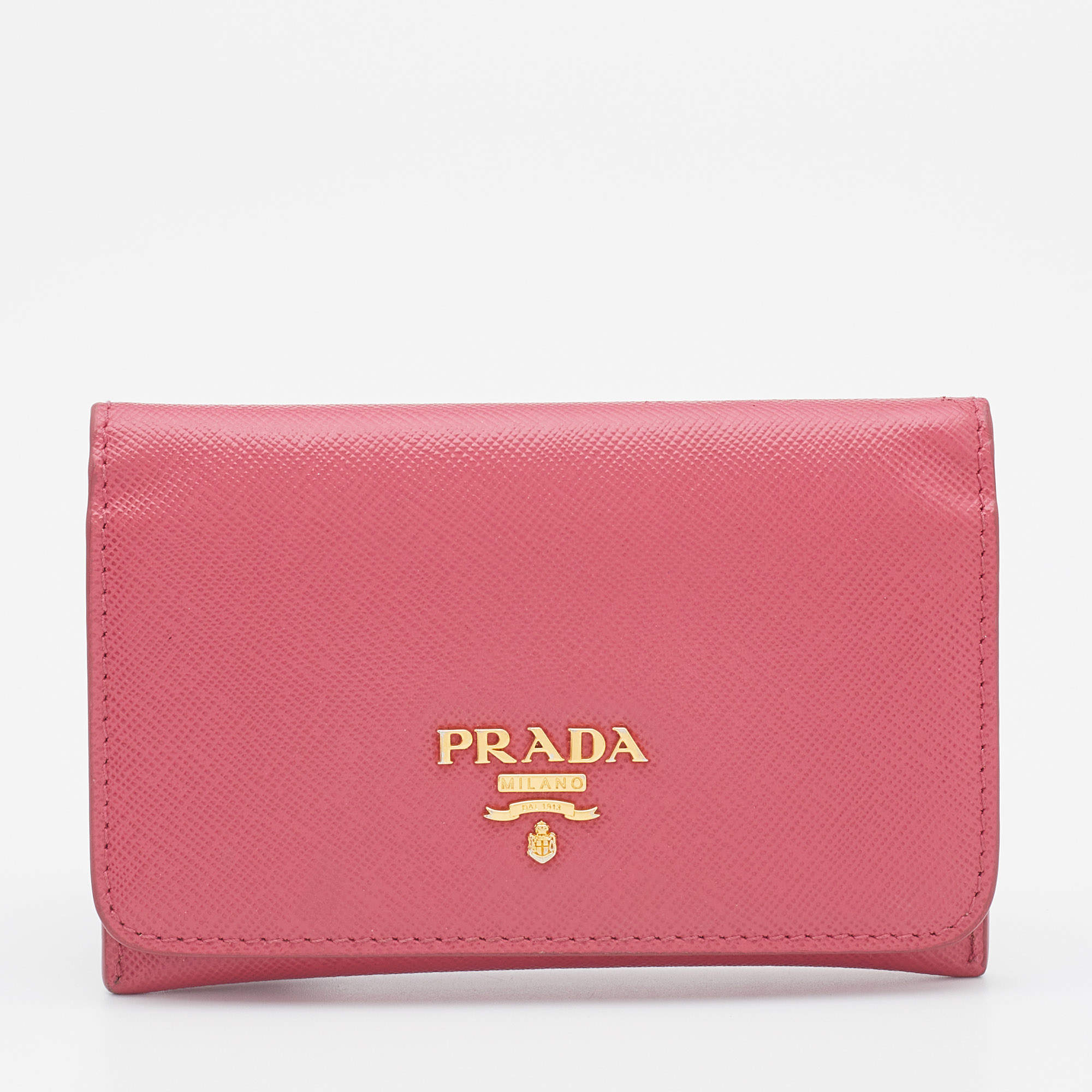 Prada Pink Saffiano Leather Flap Card Case 