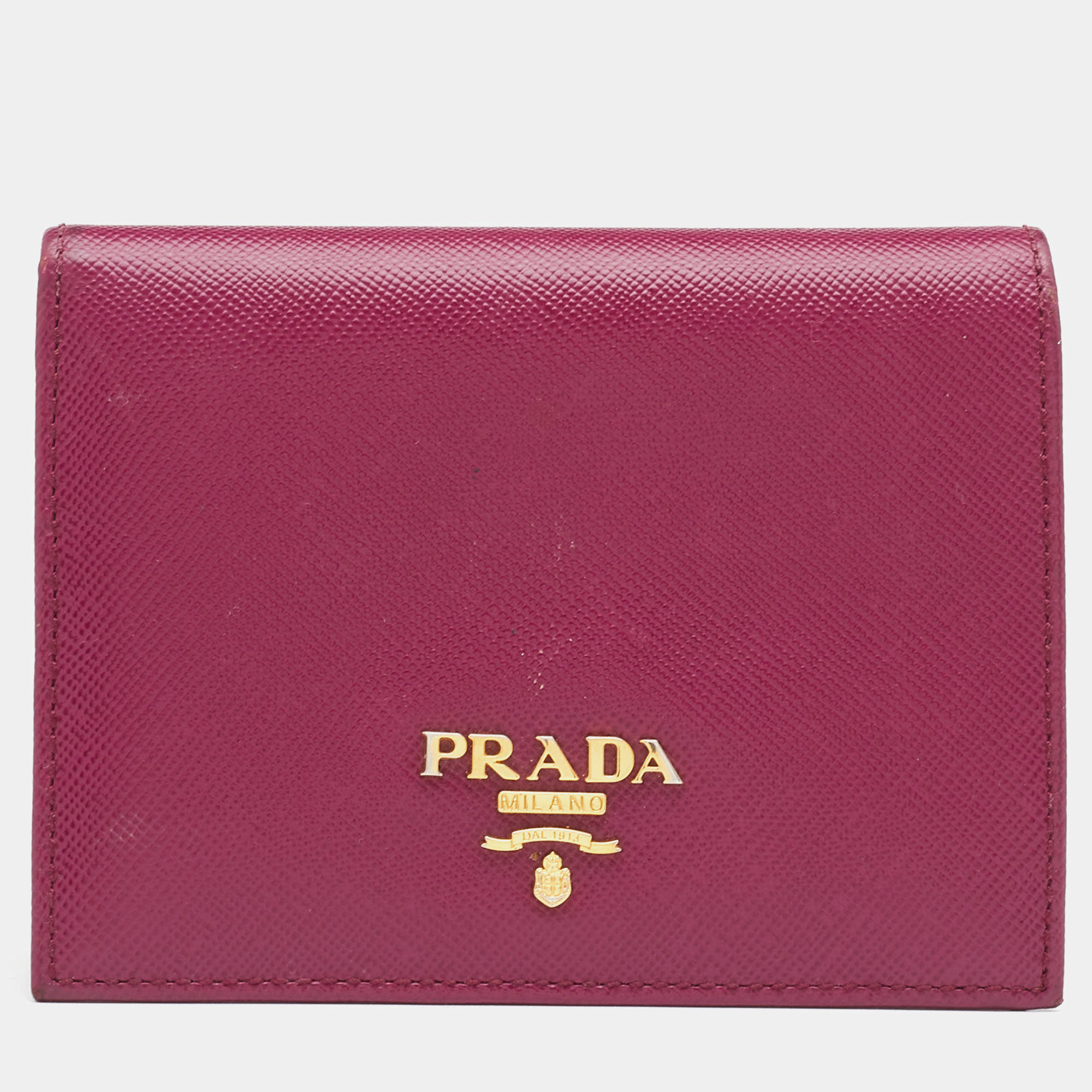 Pre Owned Prada Dark Pink Saffiano Leather Compact Wallet