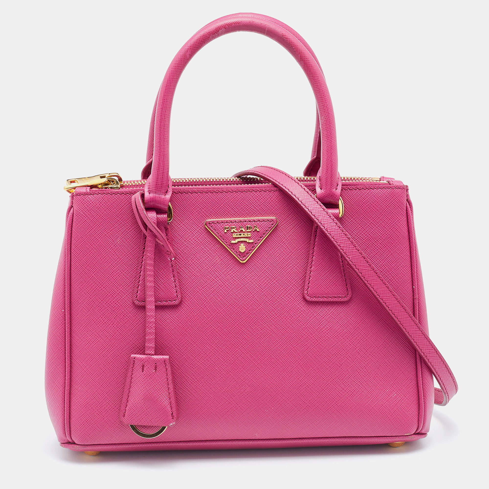 Pre Owned Prada Pink Saffiano Lux Leather Galleria Tote