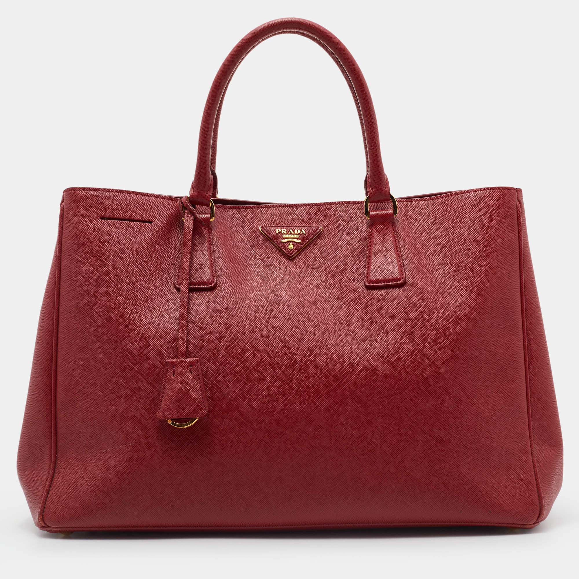 Pre Owned Prada Red Saffiano Leather Large Gardener's Tote