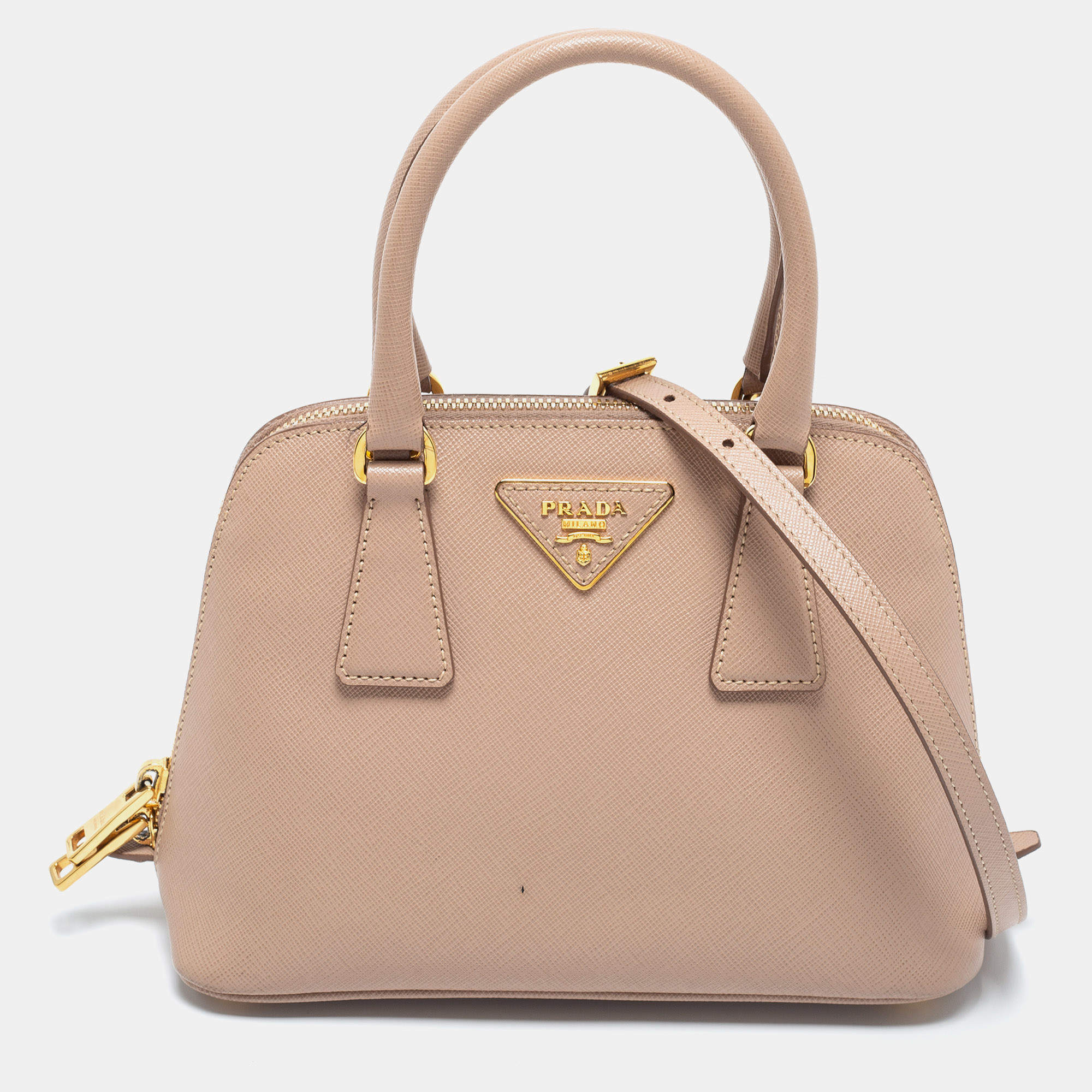 Pre Owned Prada Beige Saffiano Lux Leather Small Promenade Satchel