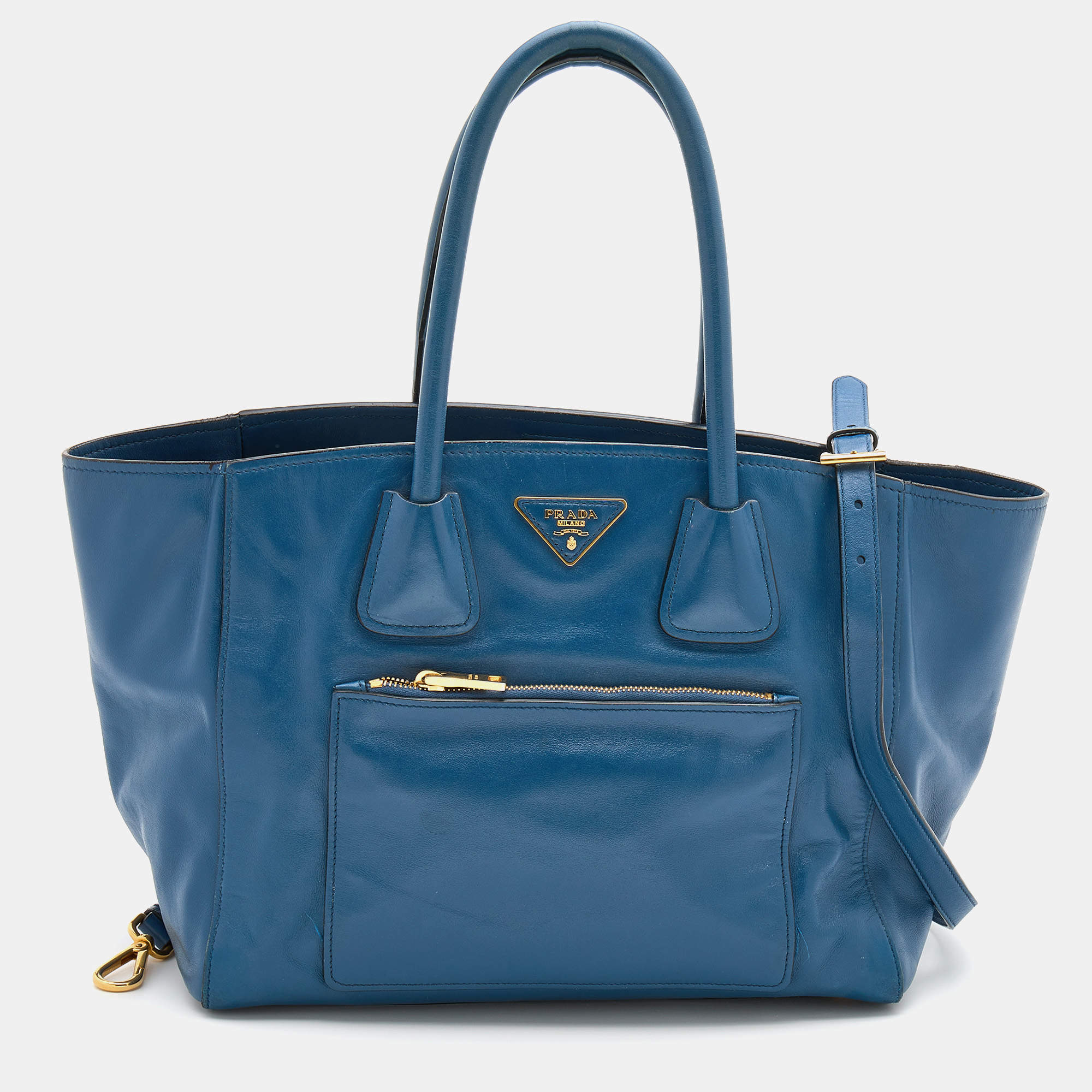 Pre Owned Prada Blue Leather Phenix Tote