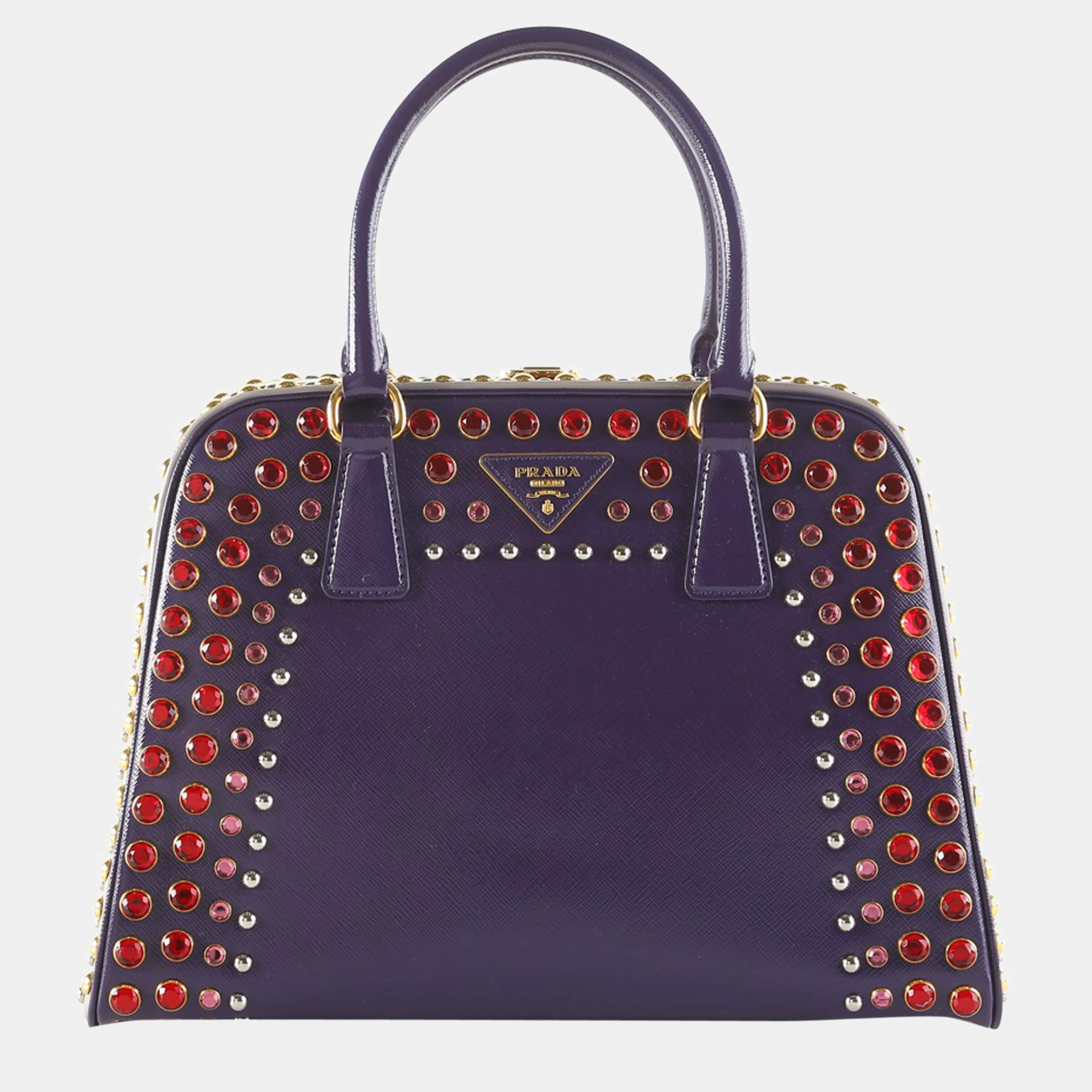 Prada Purple Saffiano Leather Vernice Crystal Embellished Pyramid Satchel Bag  Prada | TLC