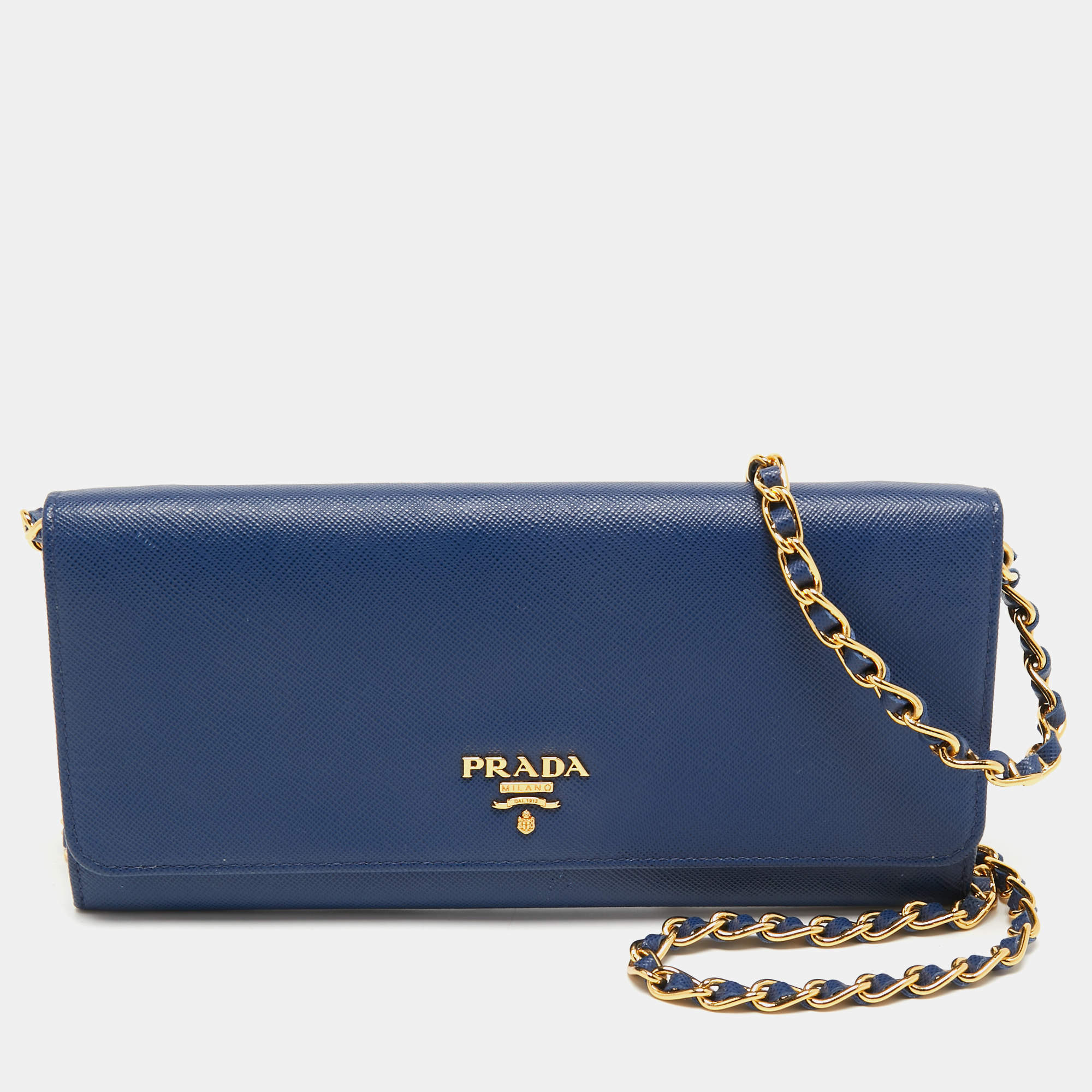 Prada Gold Textured Leather Flap Chain Clutch Prada | The Luxury Closet