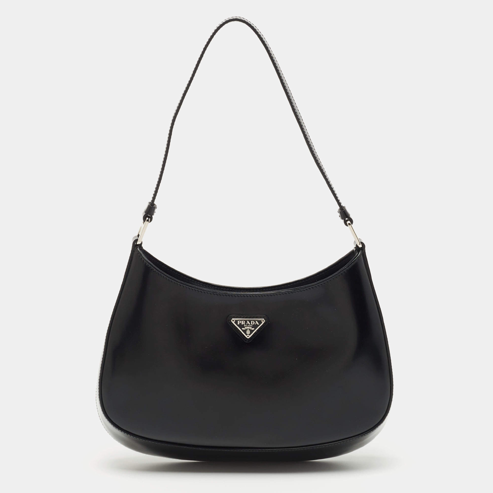 Pre Owned Prada Black Patent Leather Cleo Hobo