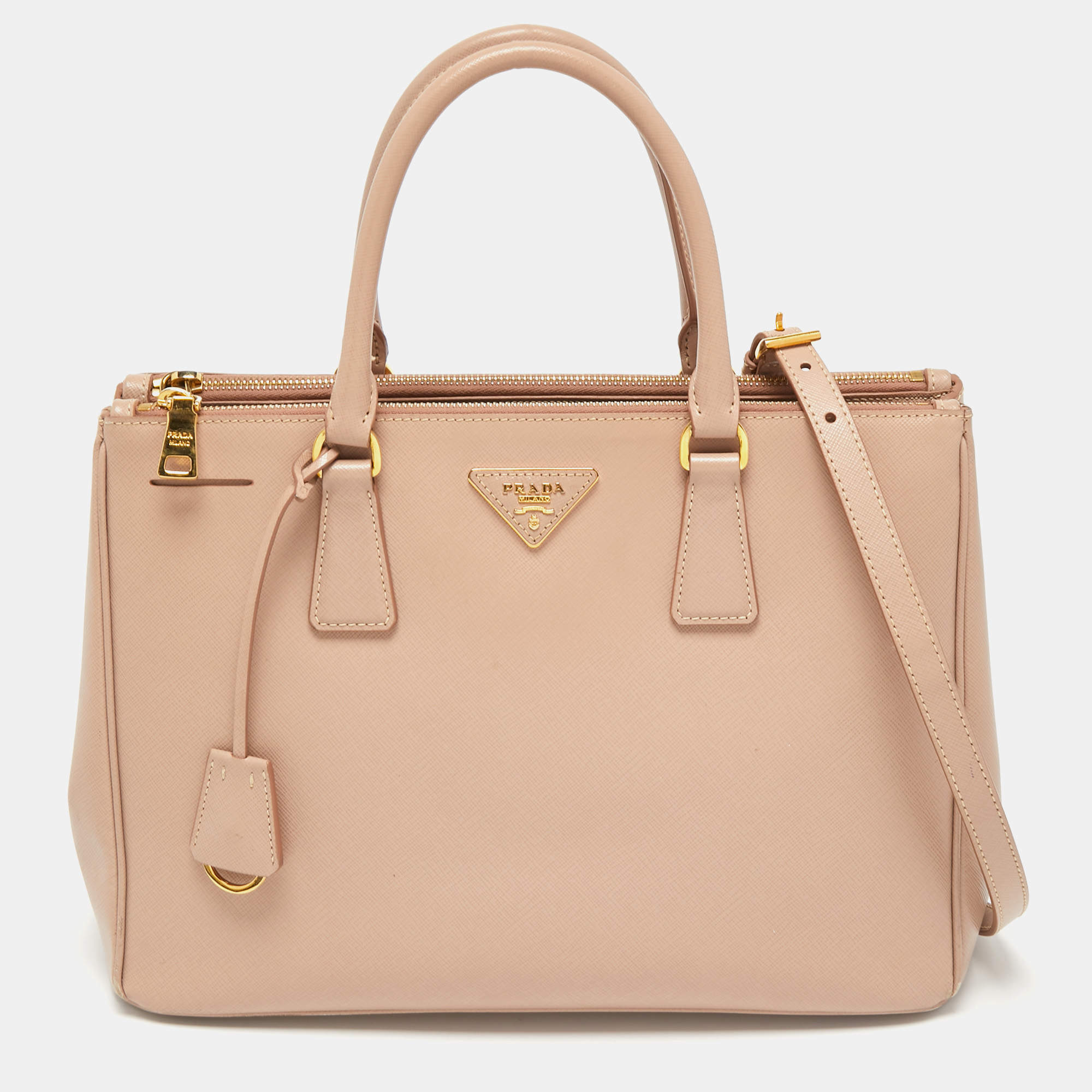 Prada Pink Saffiano Lux Leather Medium Double Zip Tote