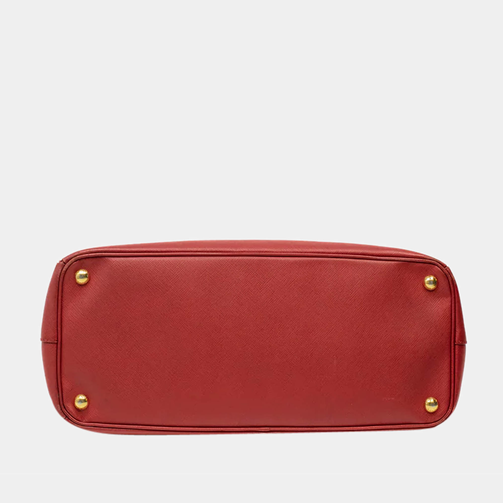 Prada Saffiano Double Red Leather Large Shoulder Tote Handbag