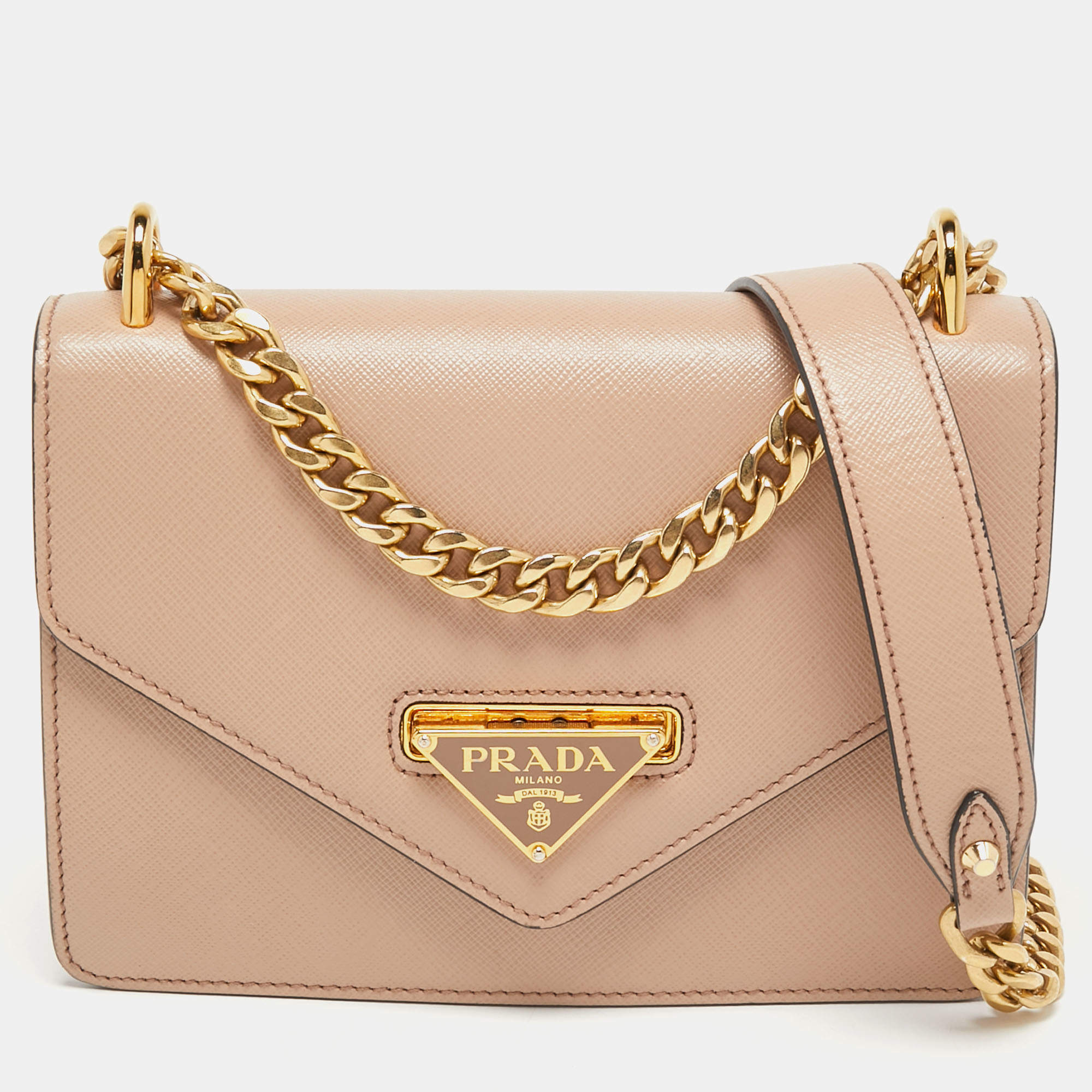 Prada Flip Lock Chain Shoulder Bag Saffiano Leather Small