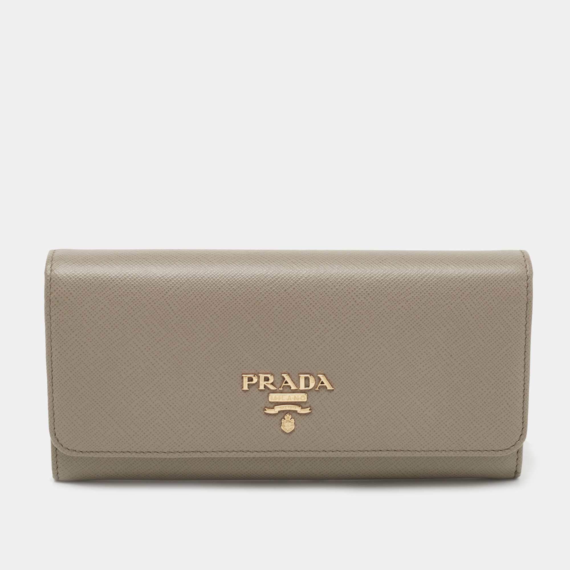 Prada Beige Saffiano Lux Leather Flap Continental Wallet