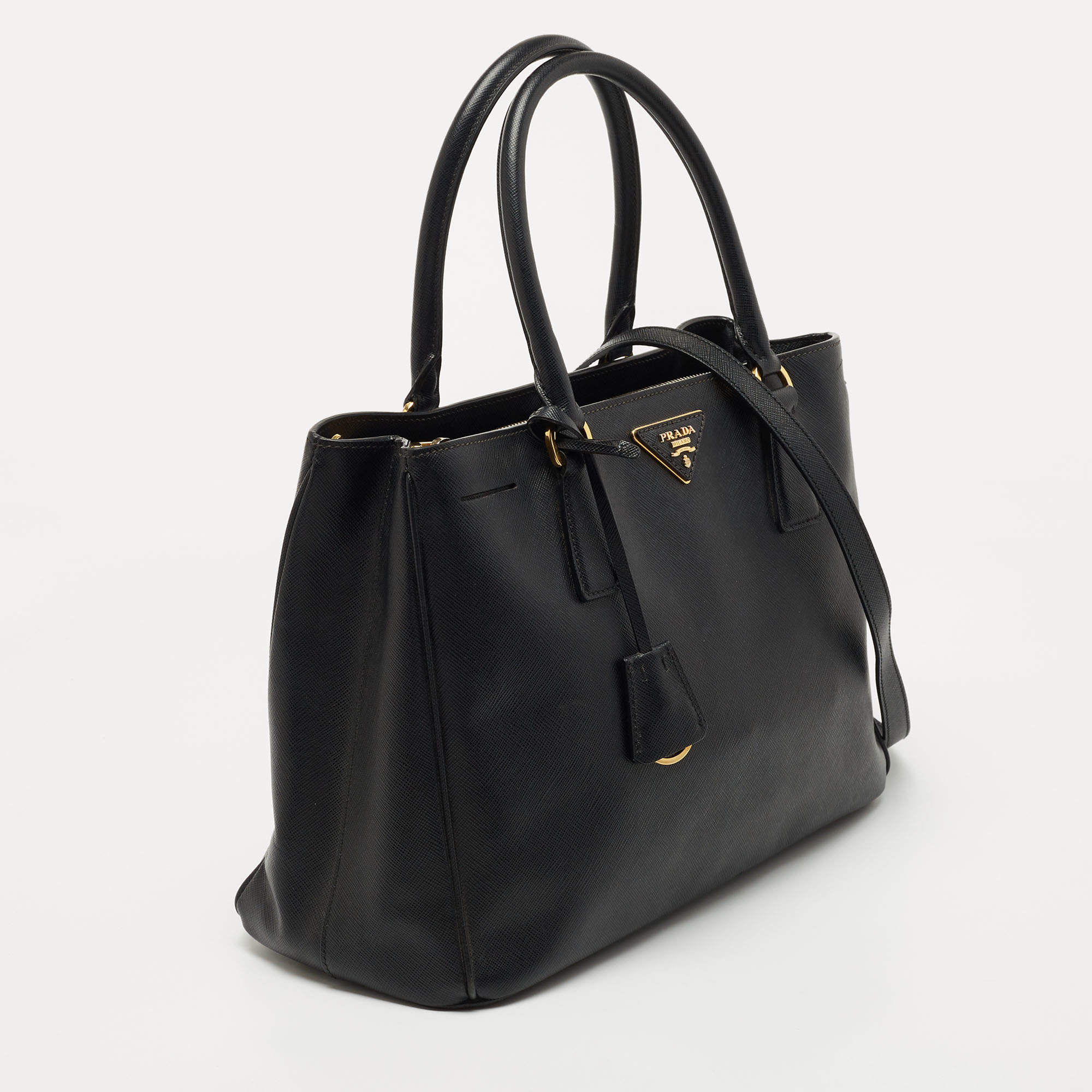 Prada Galleria Double Lux Black Saffiano Leather Zip Satchel – Coco  Approved Studio