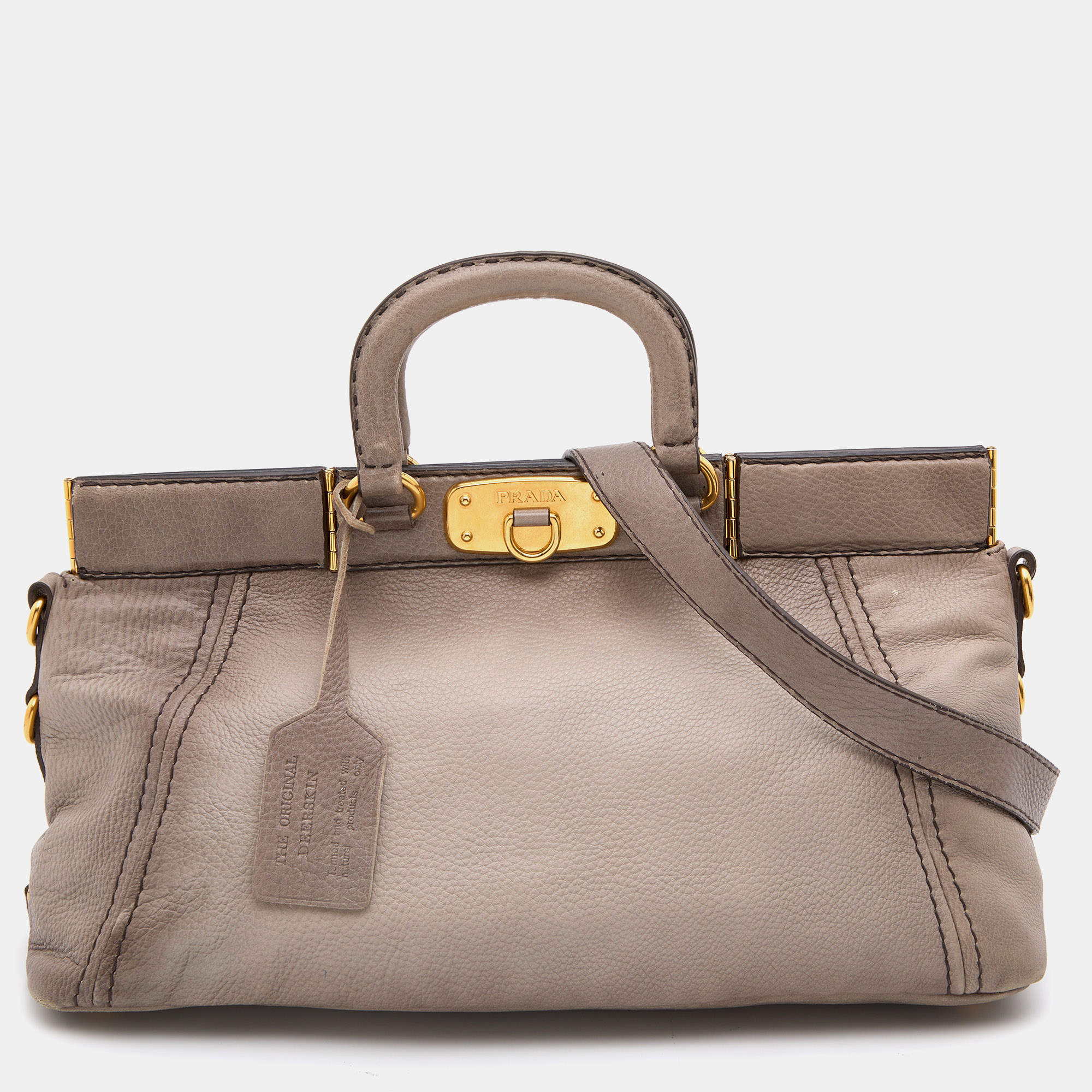 Prada  Light Grey Leather Shopper Tote