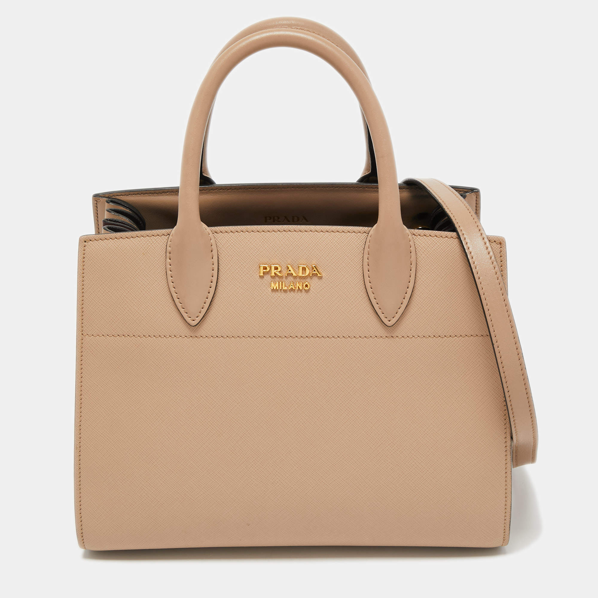 Pre Owned Prada Beige Saffiano Leather Bibliotheque Tote