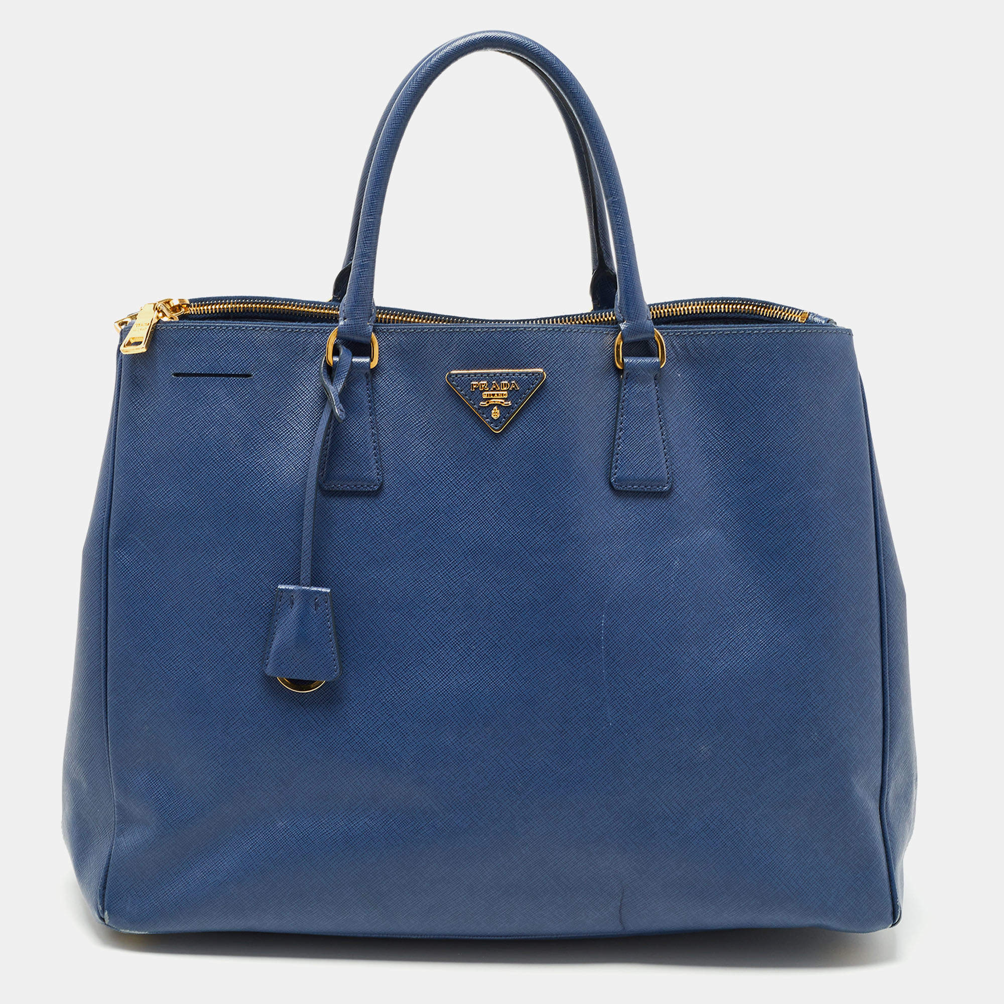 Pre Owned Prada Blue Saffiano Leather Large Double Zip Tote
