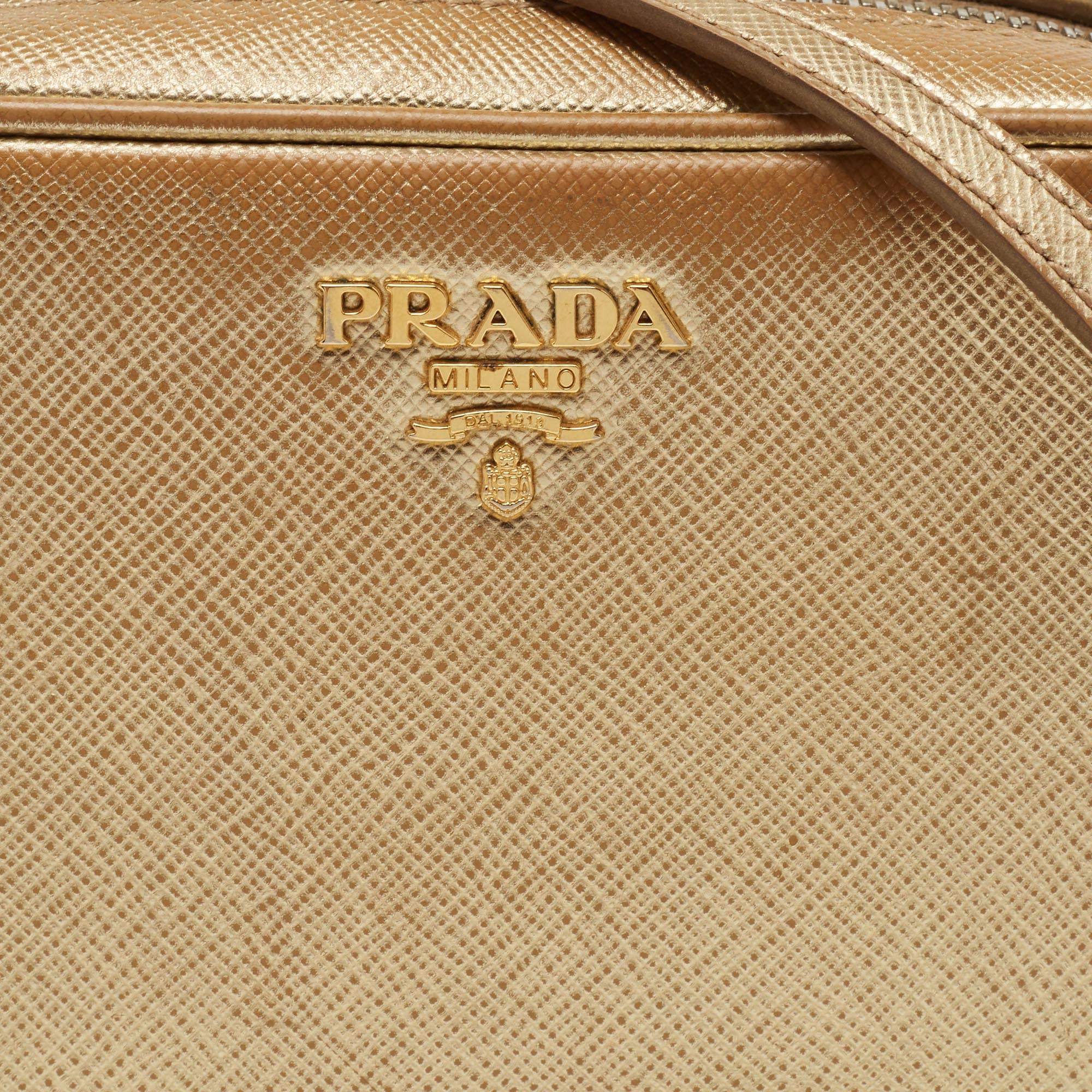 PRADA Bandoliera Bruyere pink saffiano leather gold logo crossbody