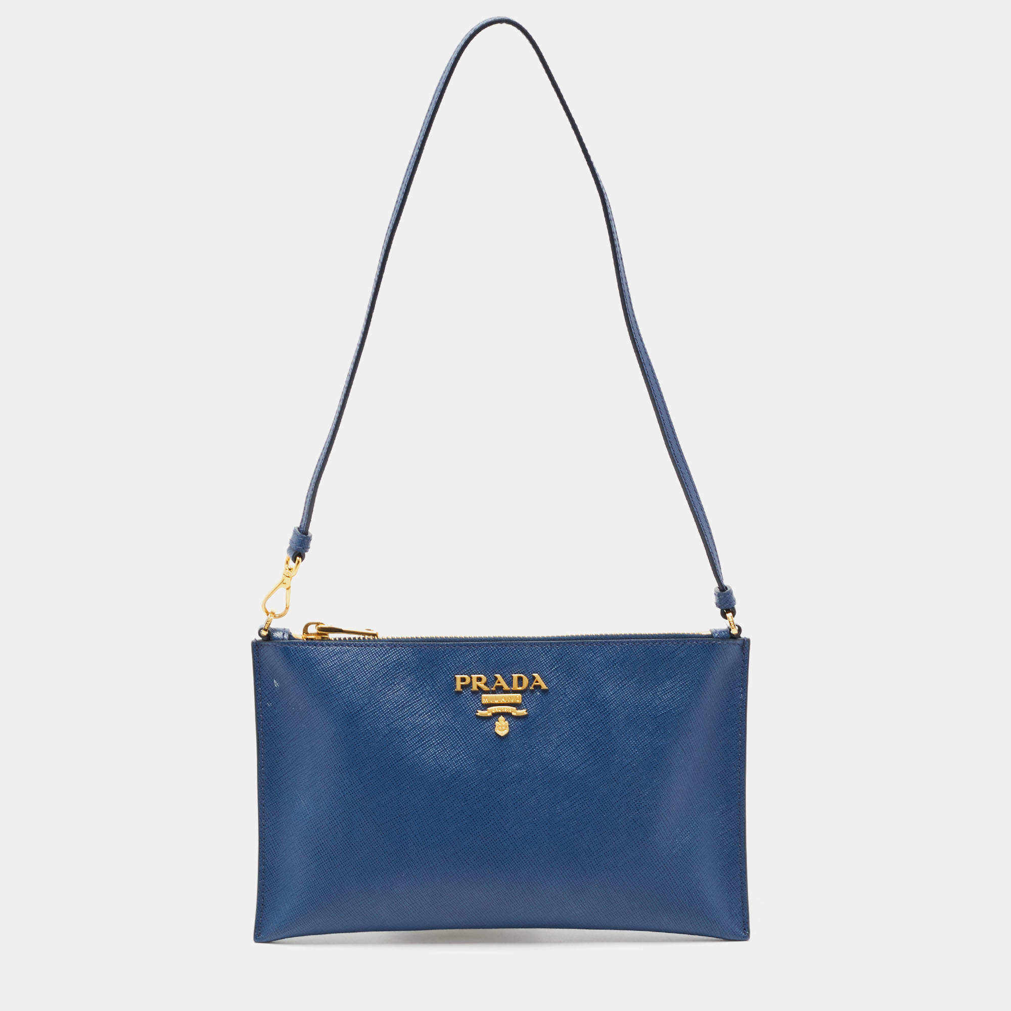 Prada Navy Blue Saffiano Lux Leather Wristlet Slim Clutch   