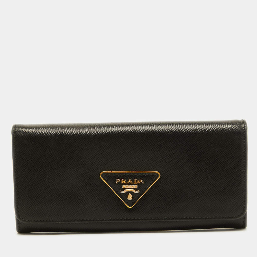 Pre Owned Prada Black Saffiano Lux Leather Flap Continental Wallet