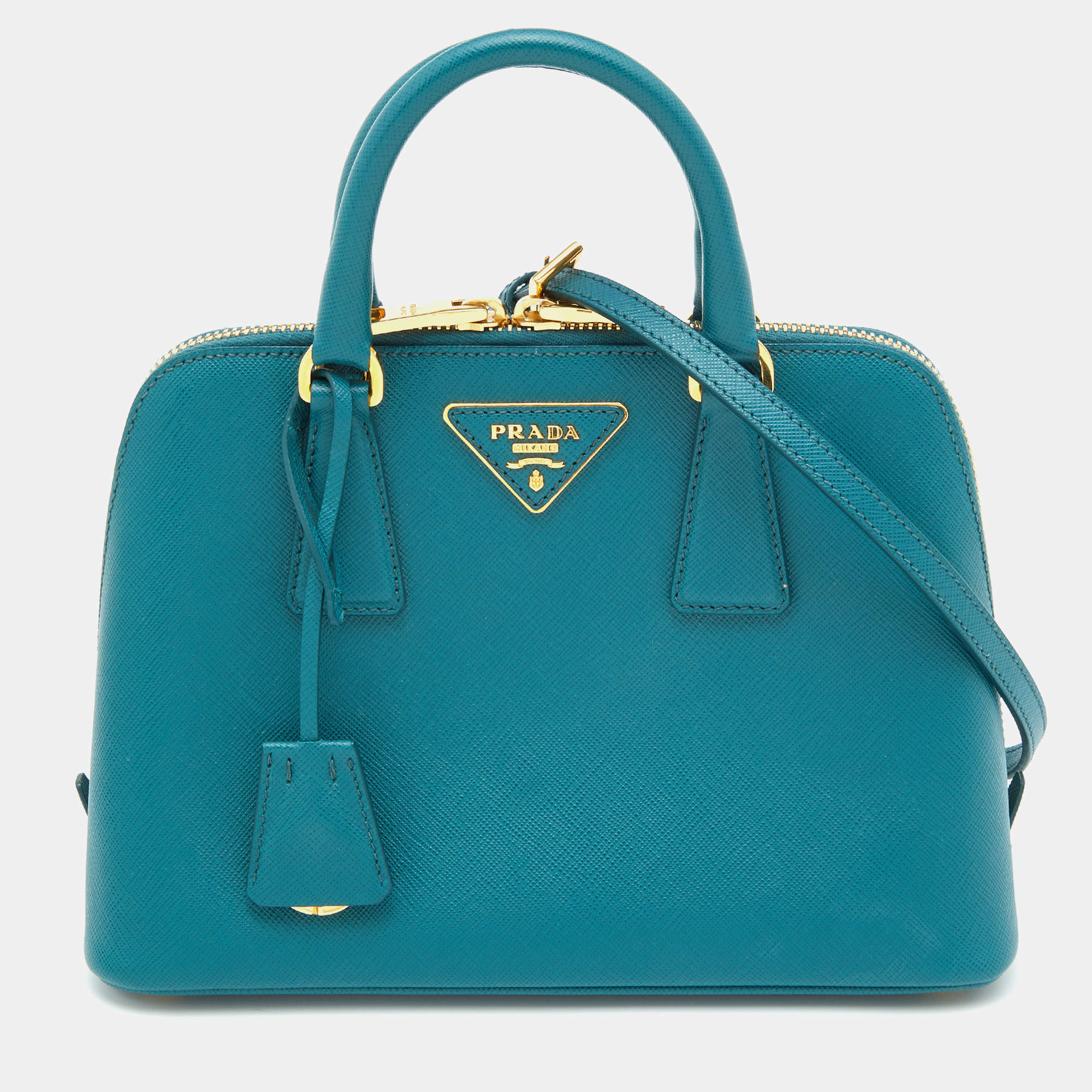 Pre Owned Prada Blue Saffiano Lux Leather Small Promenade Satchel