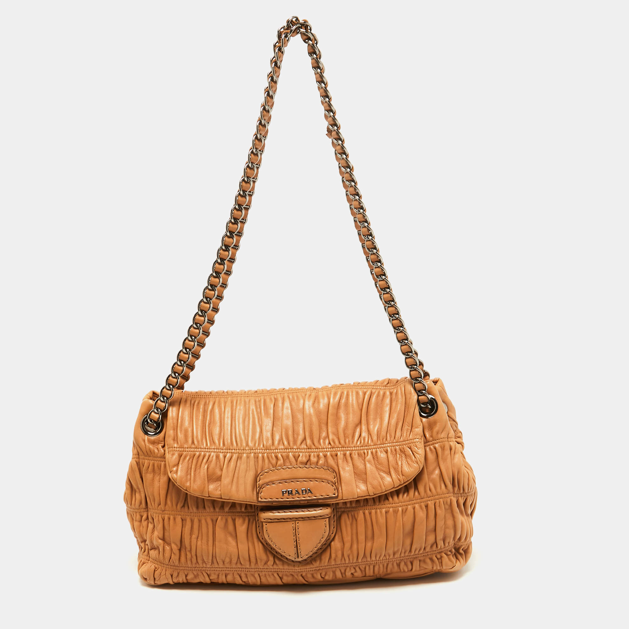 Prada Beige Gaufre Leather Flap Chain Shoulder Bag