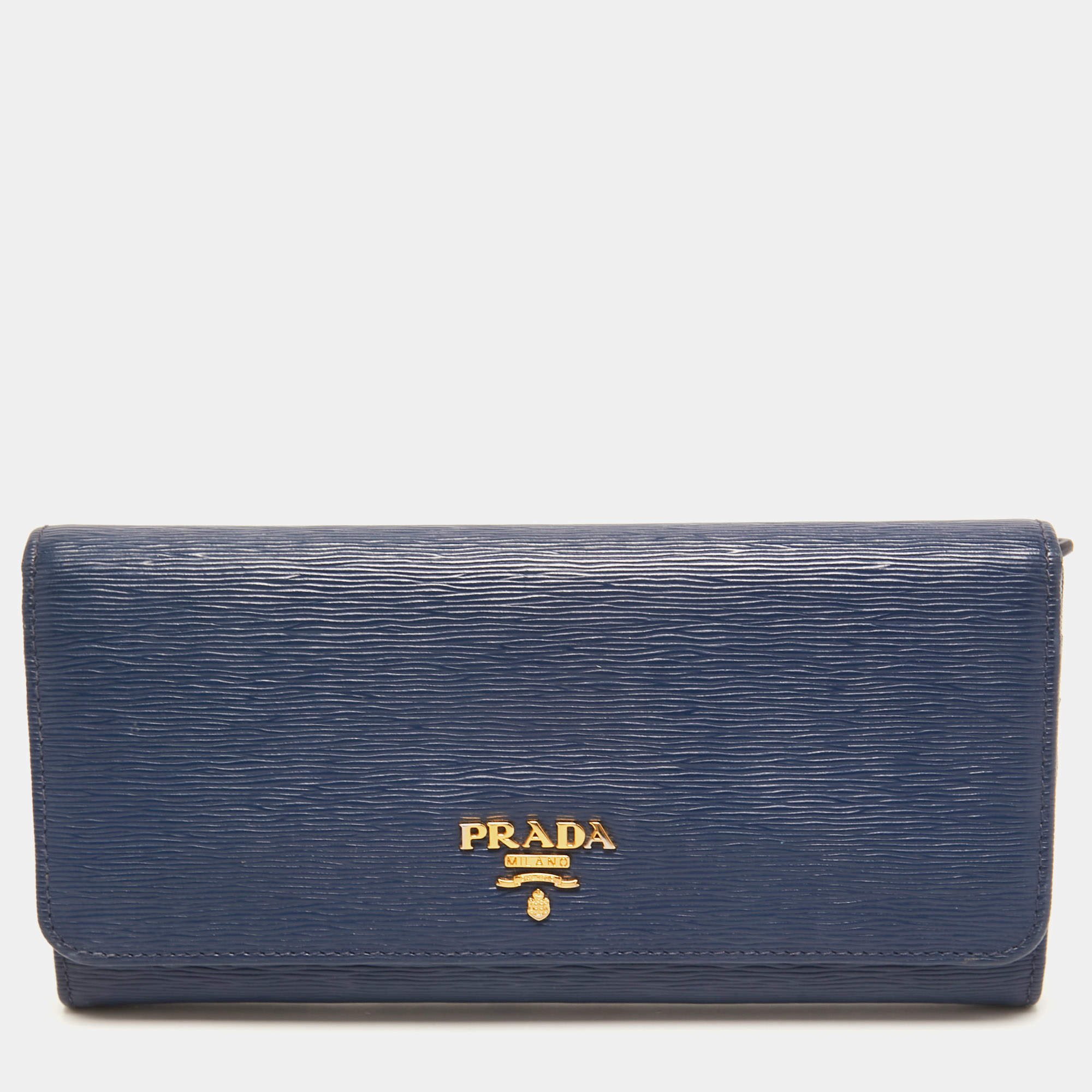 Prada Blue Vitello Move Leather Continental Wallet