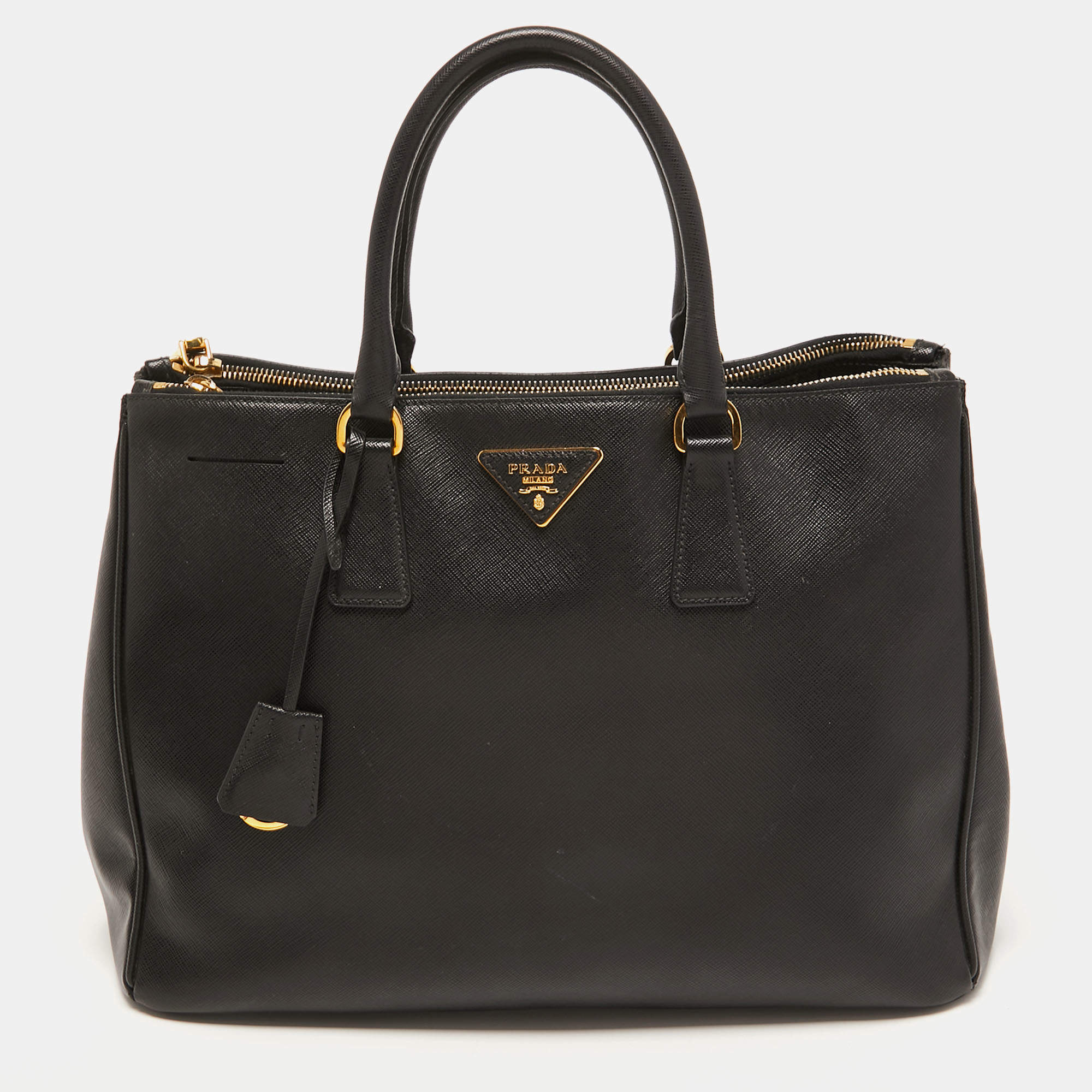 Pre Owned Prada Black Saffiano Lux Leather Large Galleria Double Zip Tote