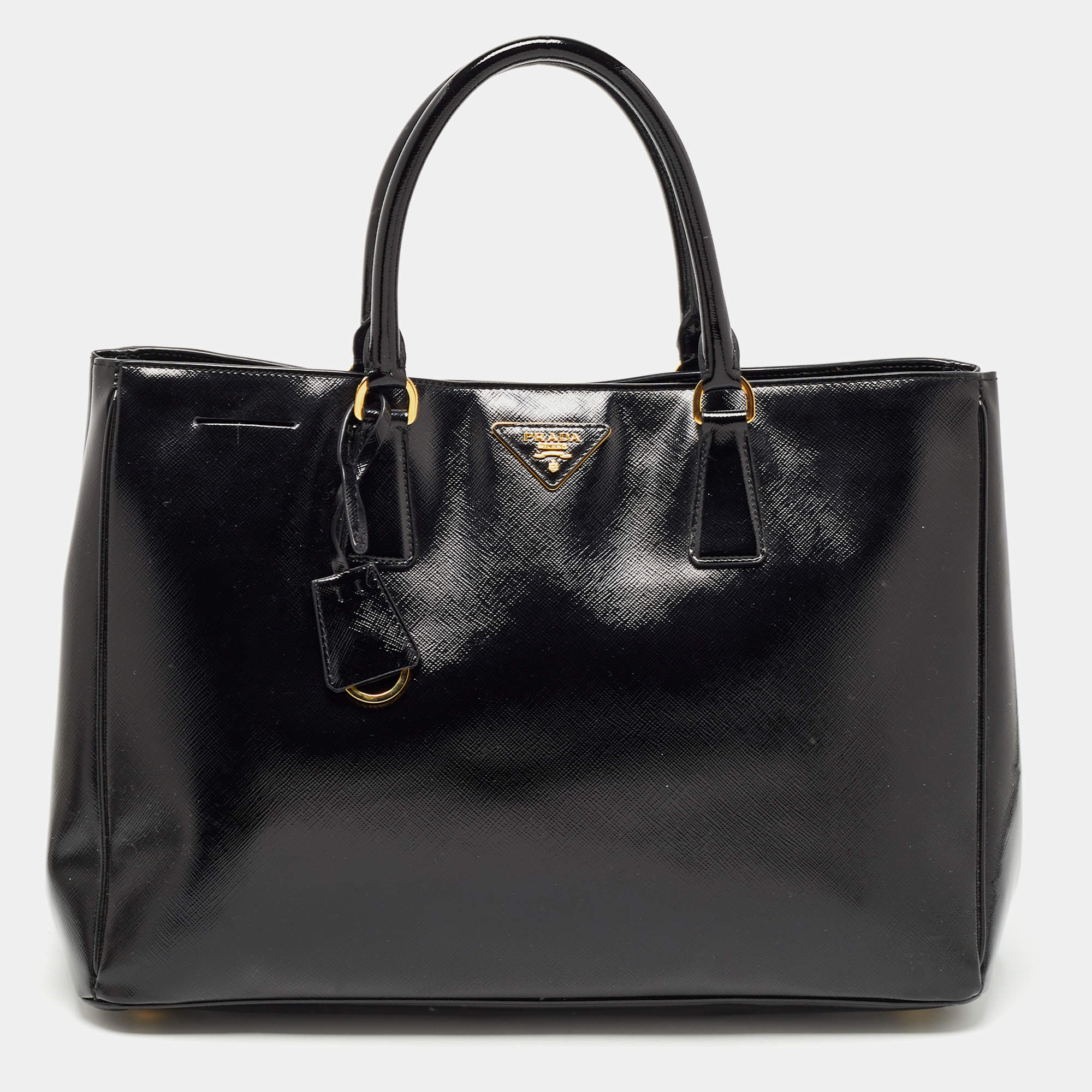 Pre Owned Prada Black Saffiano Patent Leather Large Gardener's Tote