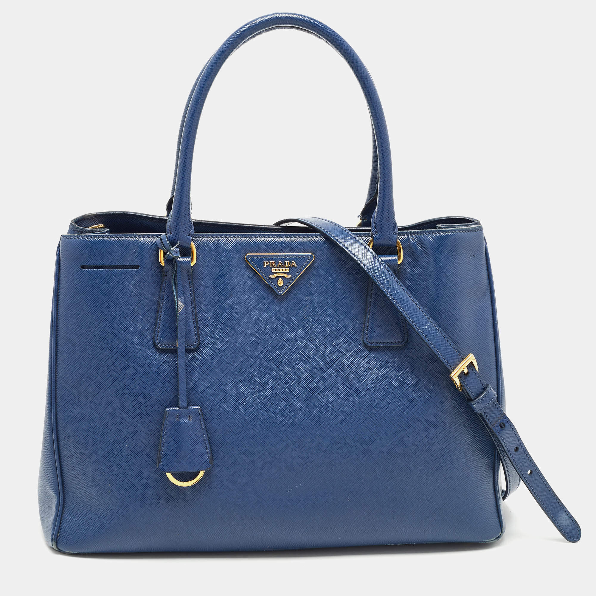 Pre Owned Prada Blue Saffiano Leather Medium Gardener's Tote