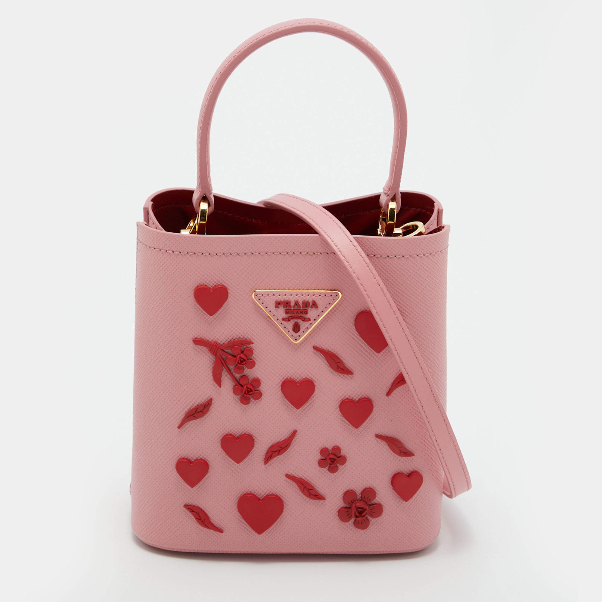 Prada Pink Saffiano Leather Small Embellished Panier Bag