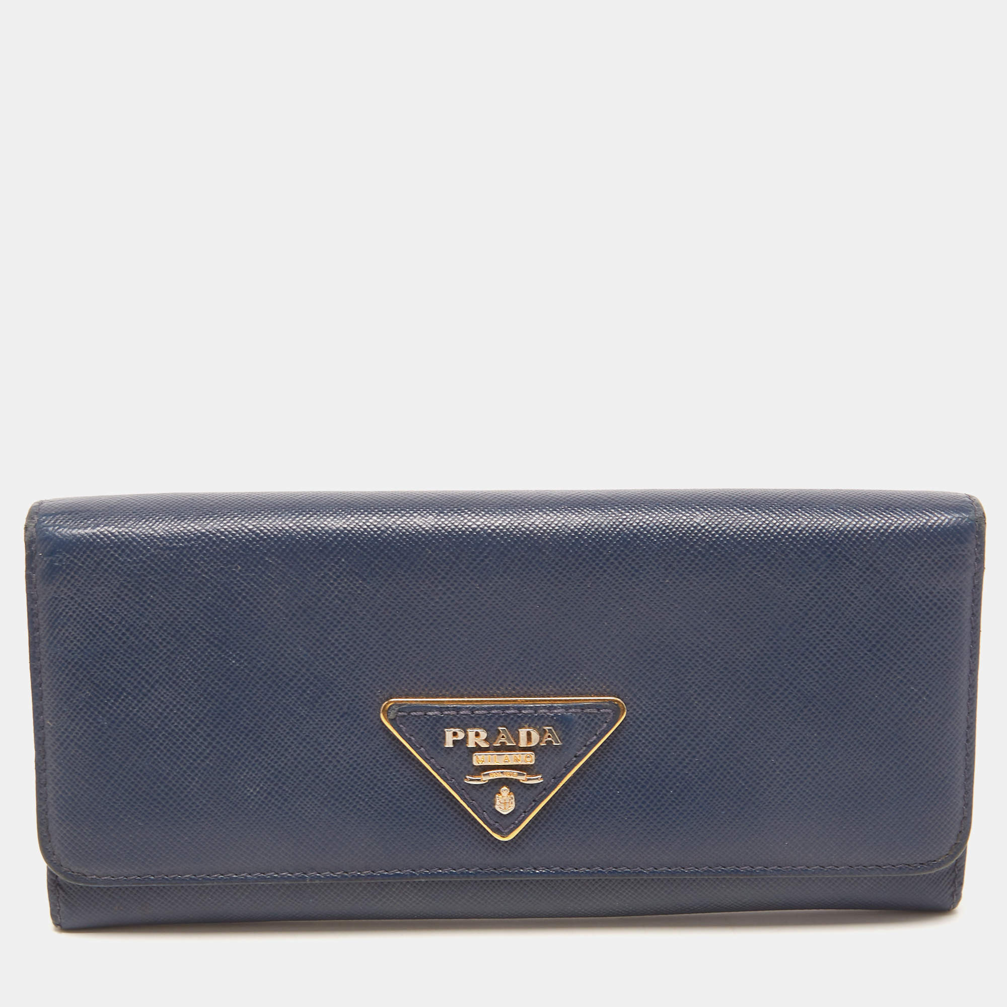 Prada Blue Saffiano Leather Continental Wallet