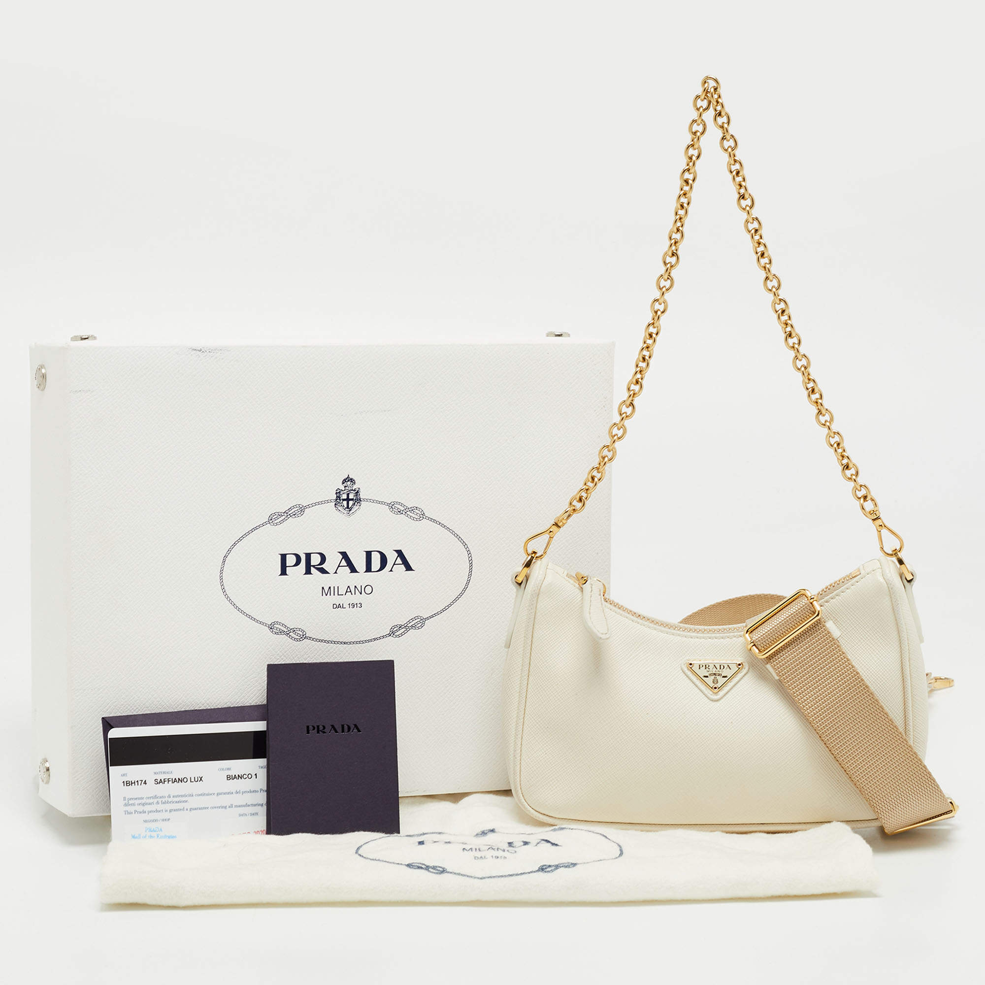 Prada Off White Saffiano Lux Leather Mini Pochette Bag Prada