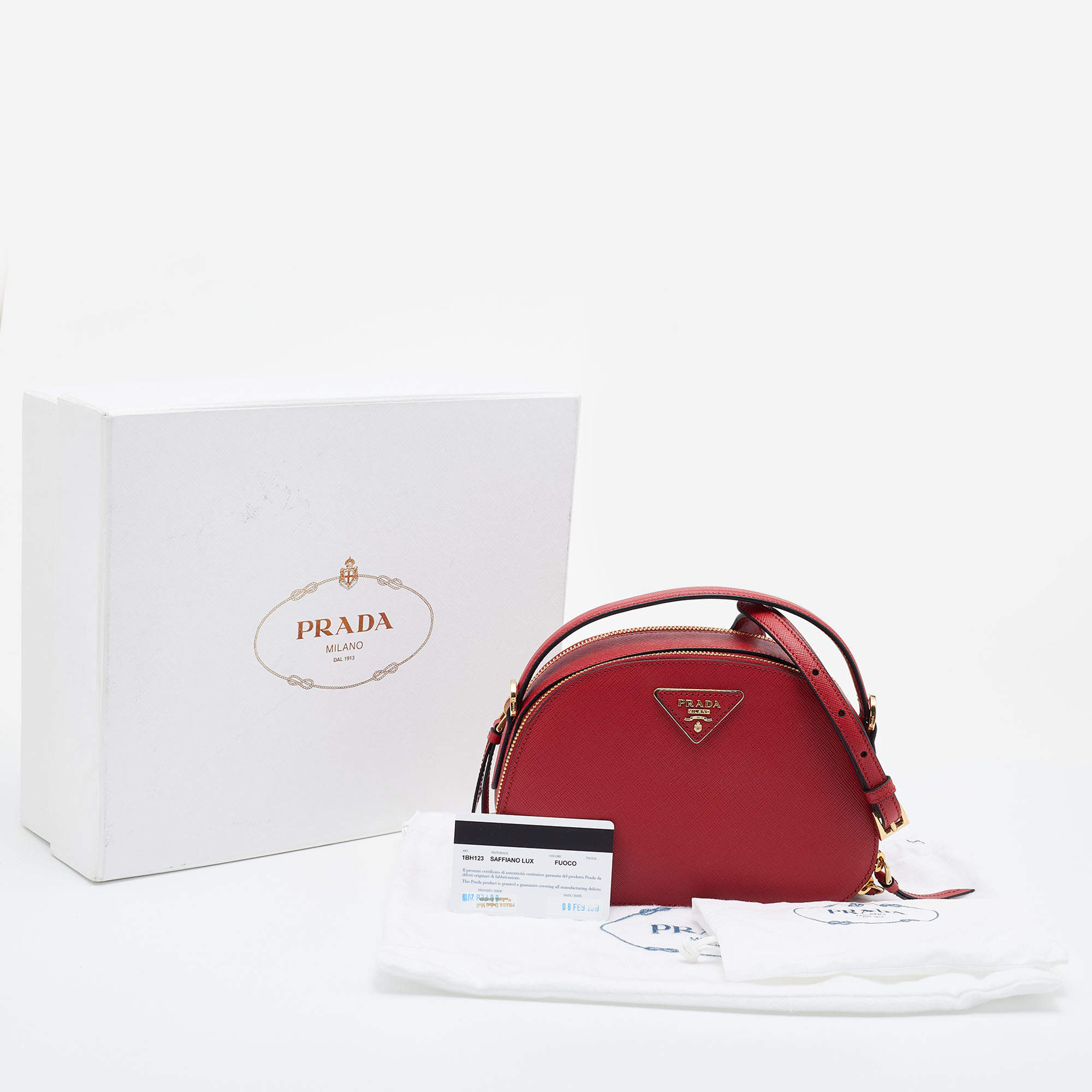 Prada Red Saffiano Lux Leather Odette Top Handle Bag Prada