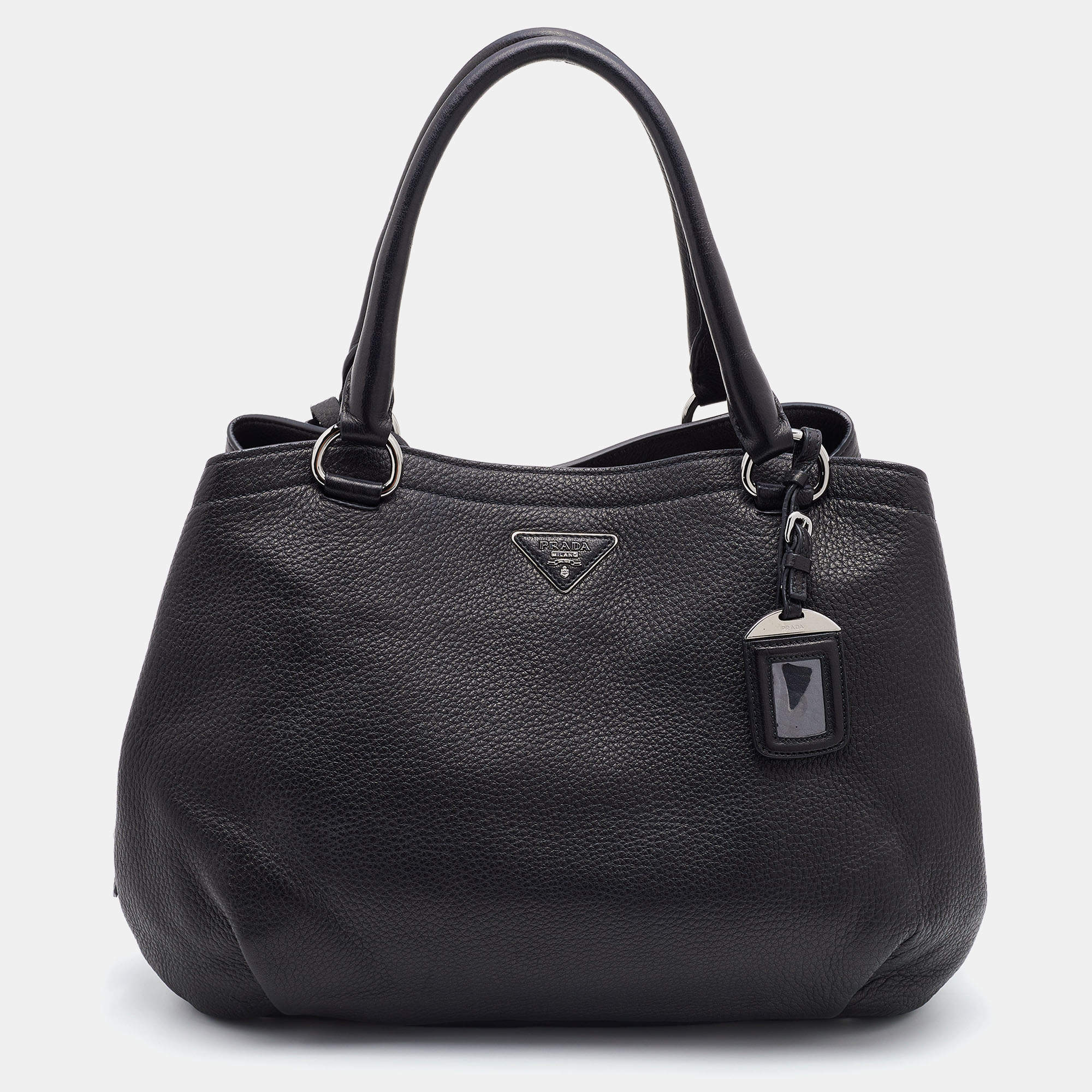 Prada Black Diano Leather Top Zip Bag